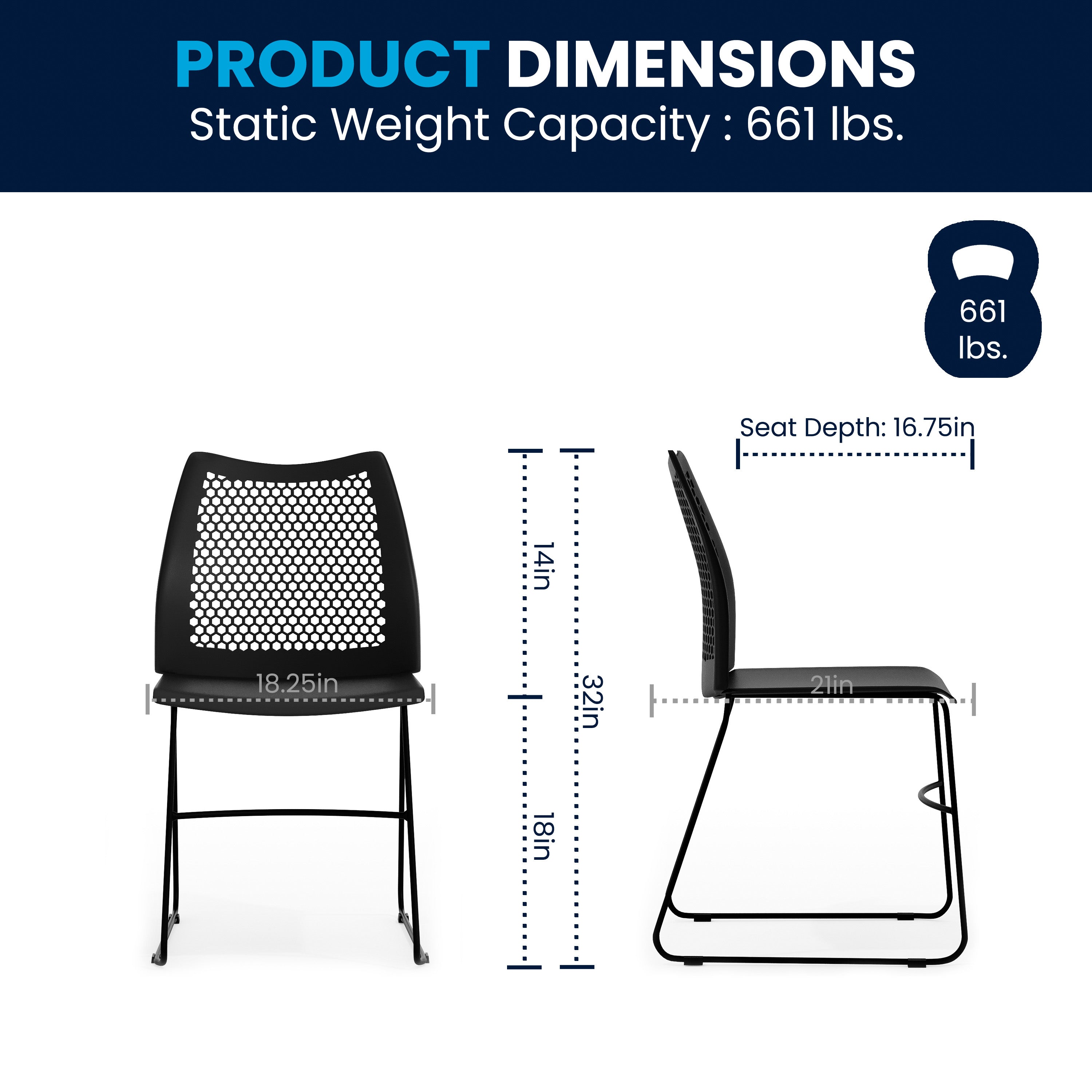 HERCULES Series 661 lb. Capacity Black Stack Chair with Air-Vent Back and Black Powder Coated Sled Base