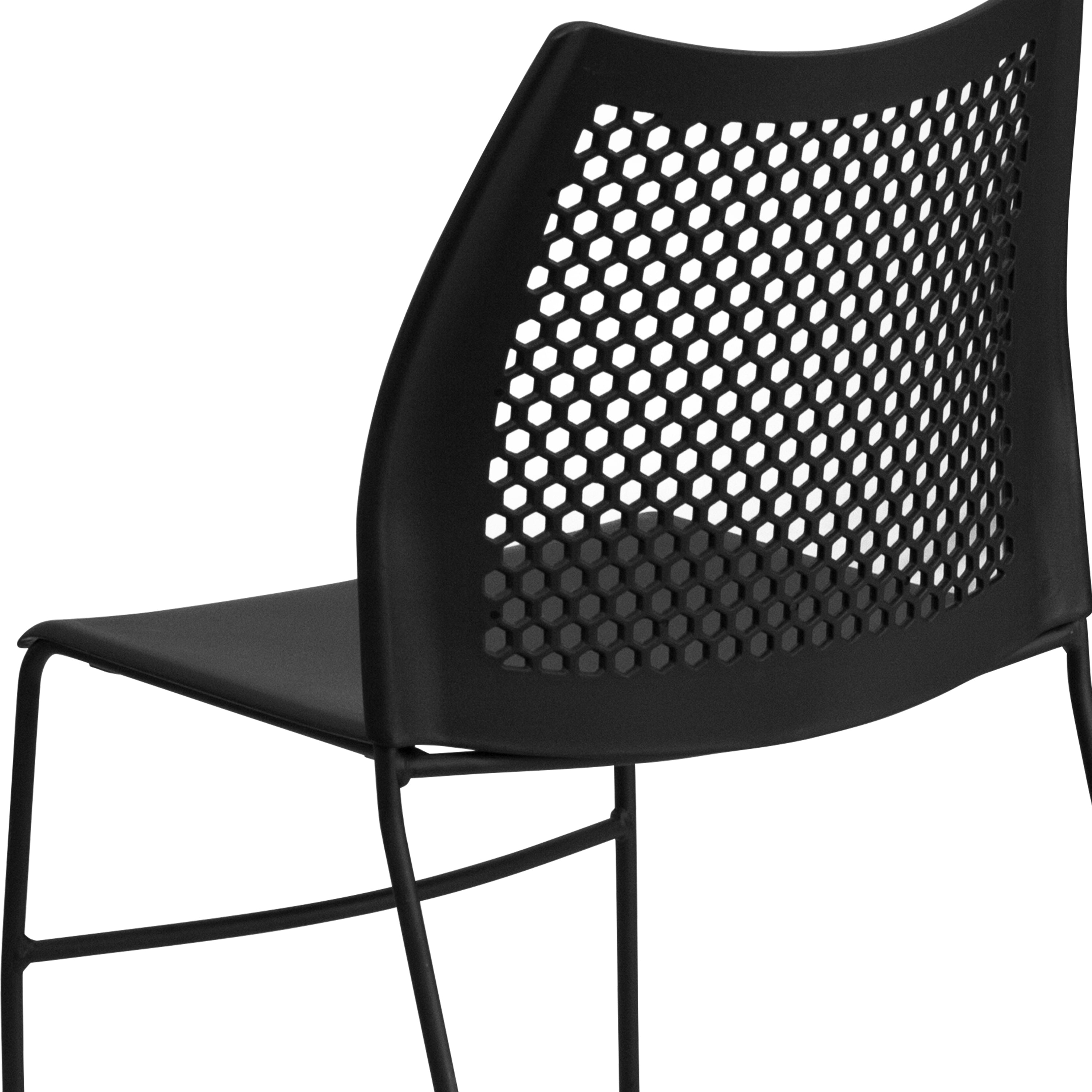 HERCULES Series 661 lb. Capacity Black Stack Chair with Air-Vent Back and Black Powder Coated Sled Base