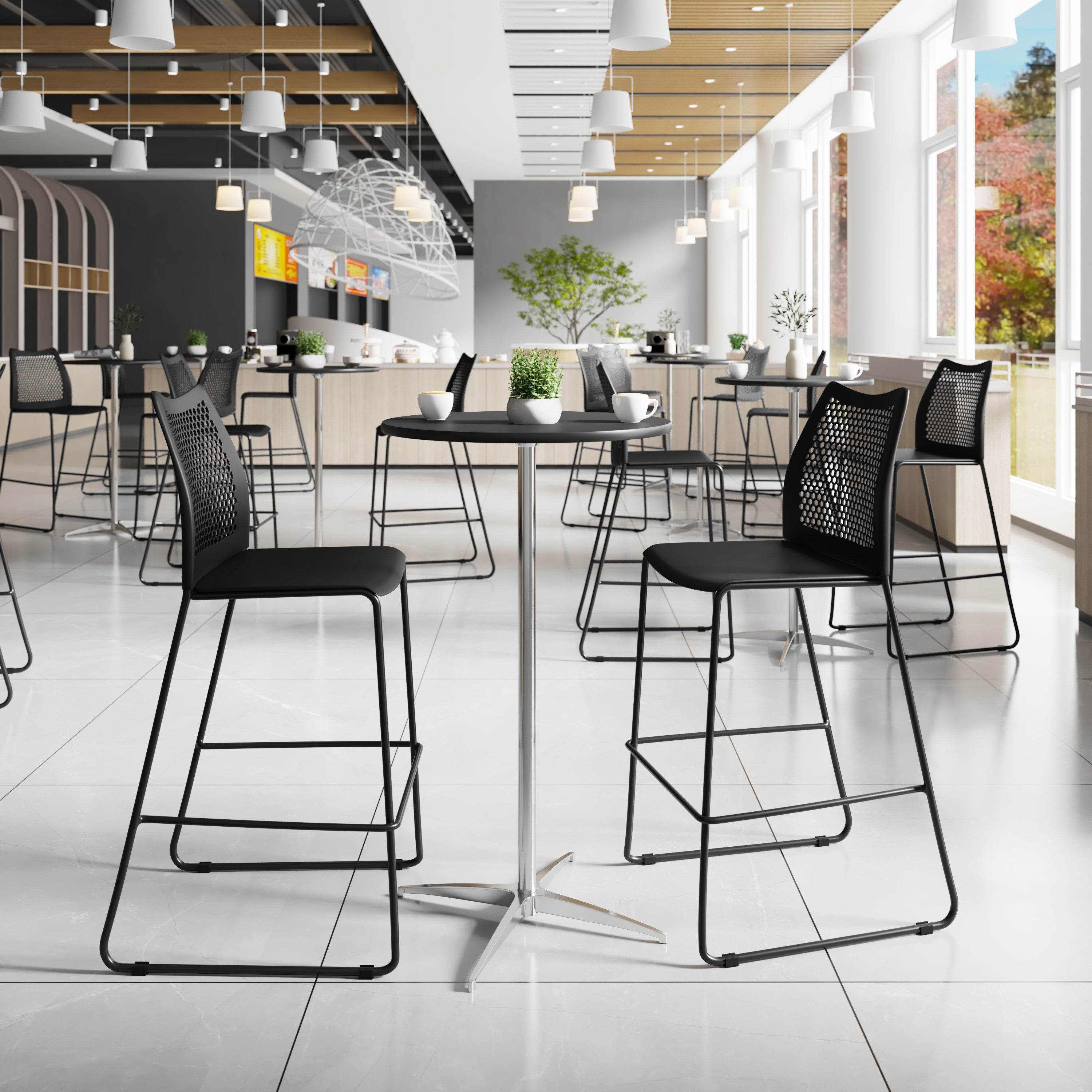 HERCULES Stack Bar Stool with Air-Vent Back and Powder Coated Sled Base