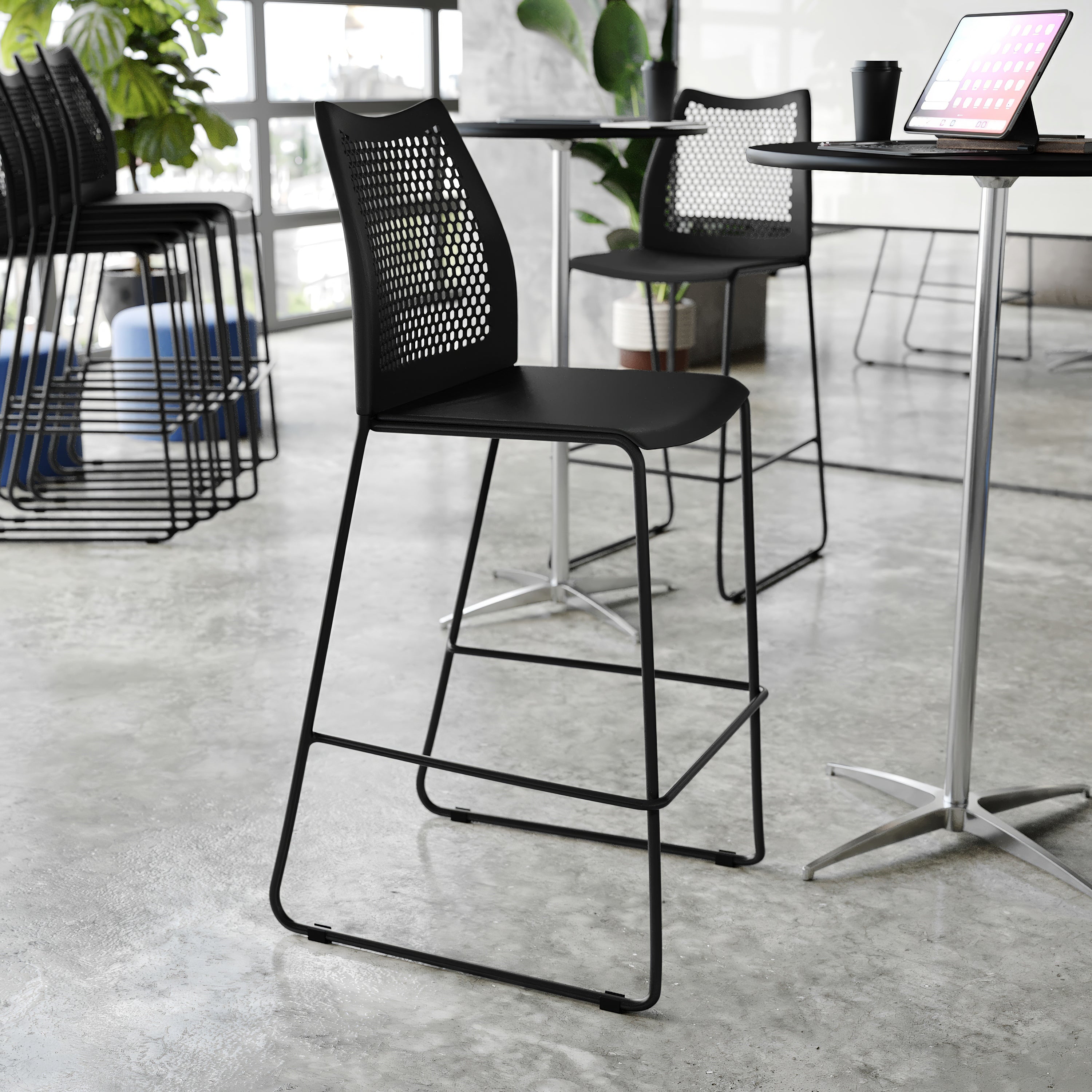 HERCULES Stack Bar Stool with Air-Vent Back and Powder Coated Sled Base