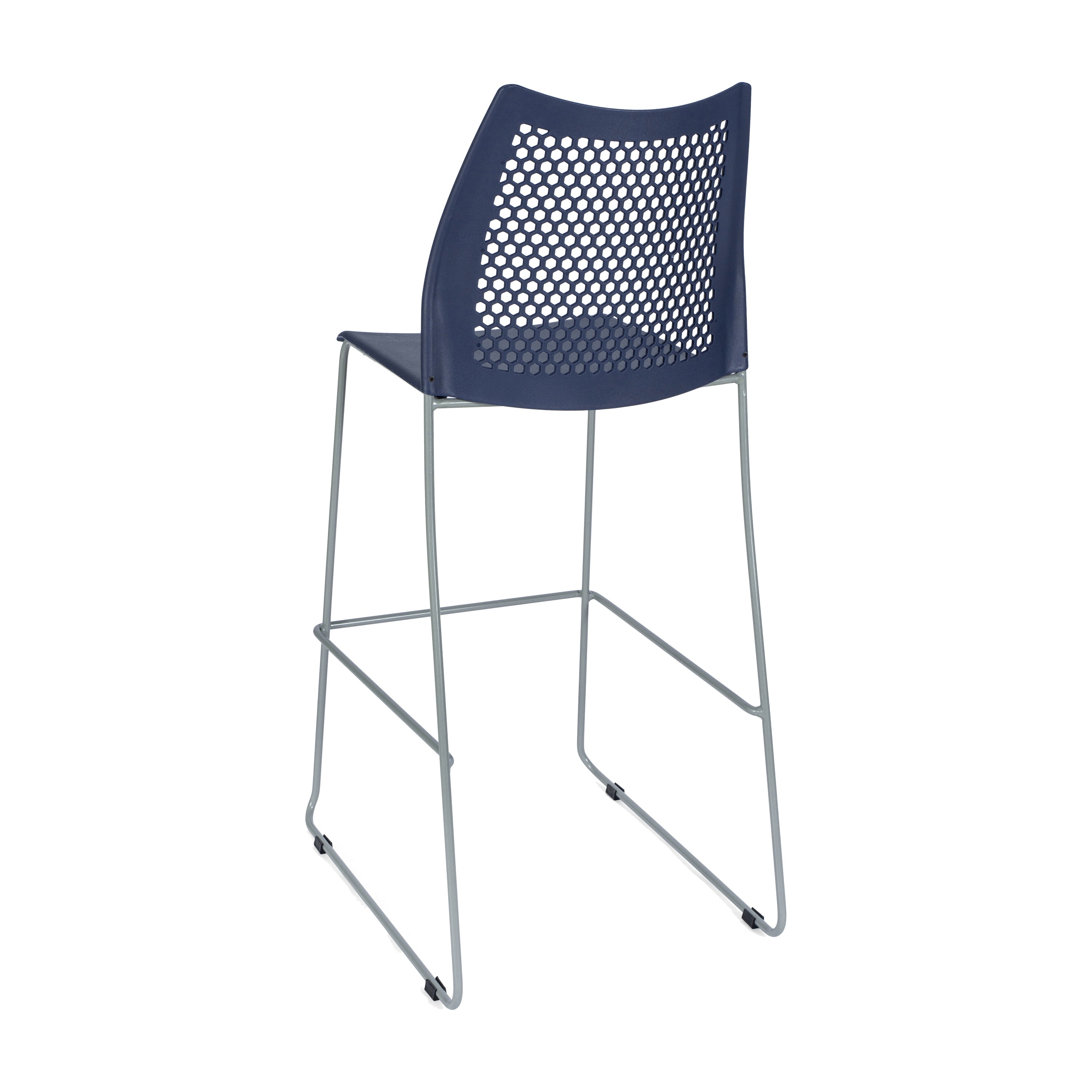 HERCULES Navy Stack Bar Stool with Air-Vent Back and Gray Powder Coated Sled Base