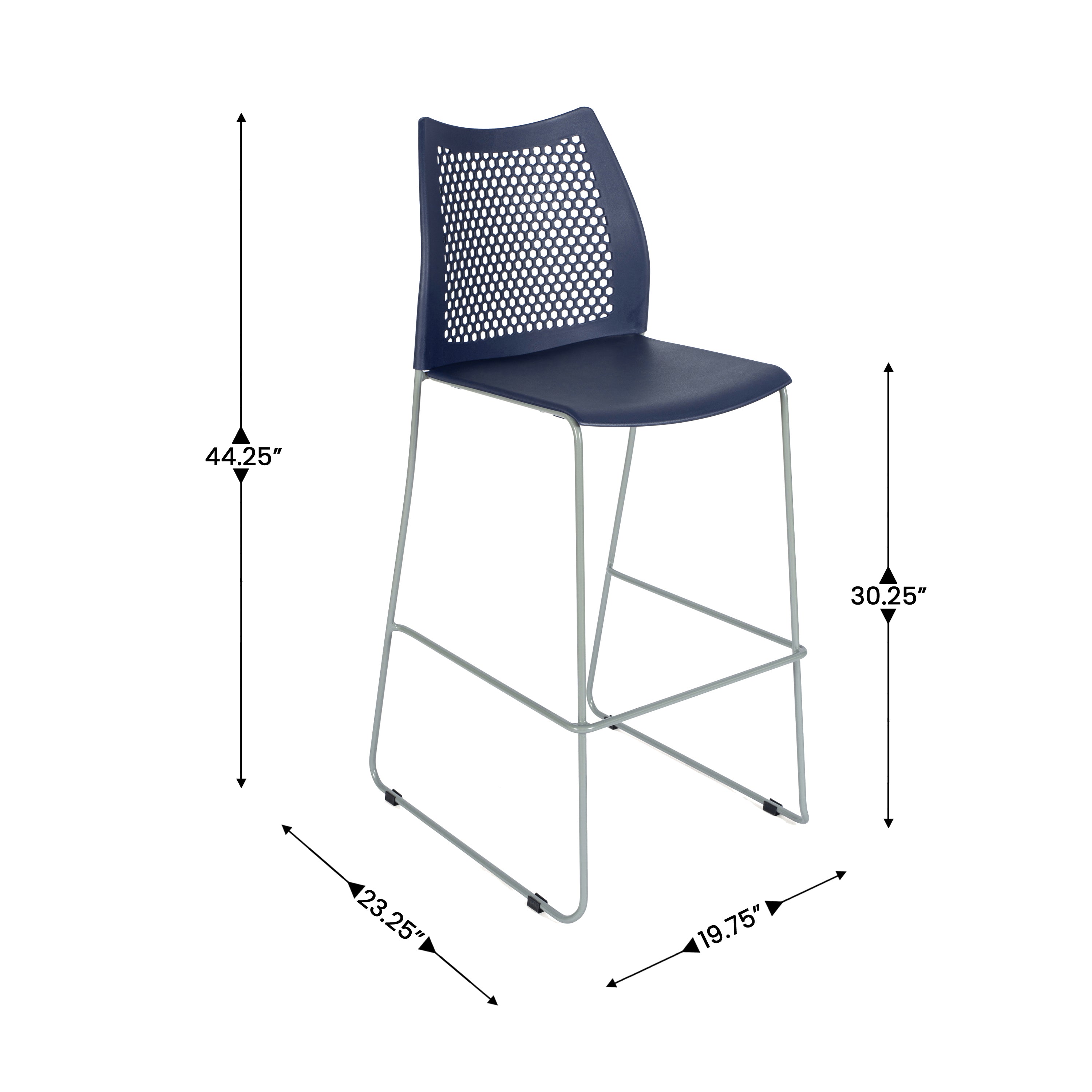 HERCULES Navy Stack Bar Stool with Air-Vent Back and Gray Powder Coated Sled Base