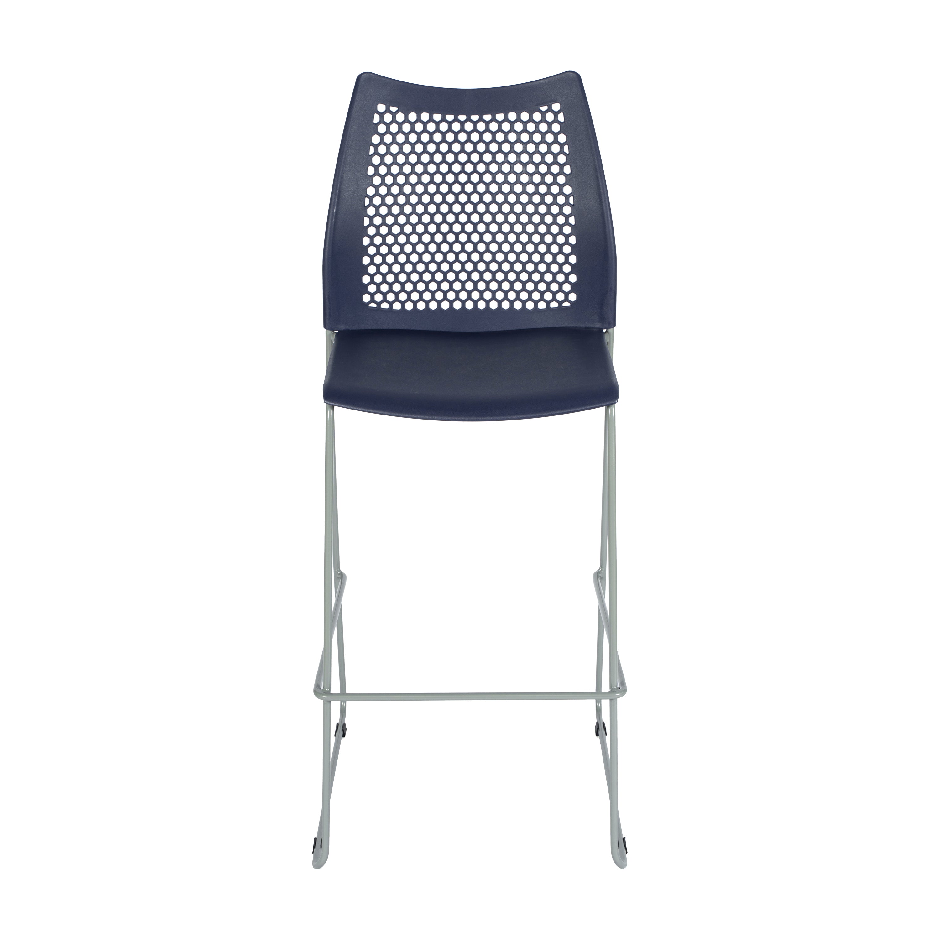 HERCULES Navy Stack Bar Stool with Air-Vent Back and Gray Powder Coated Sled Base