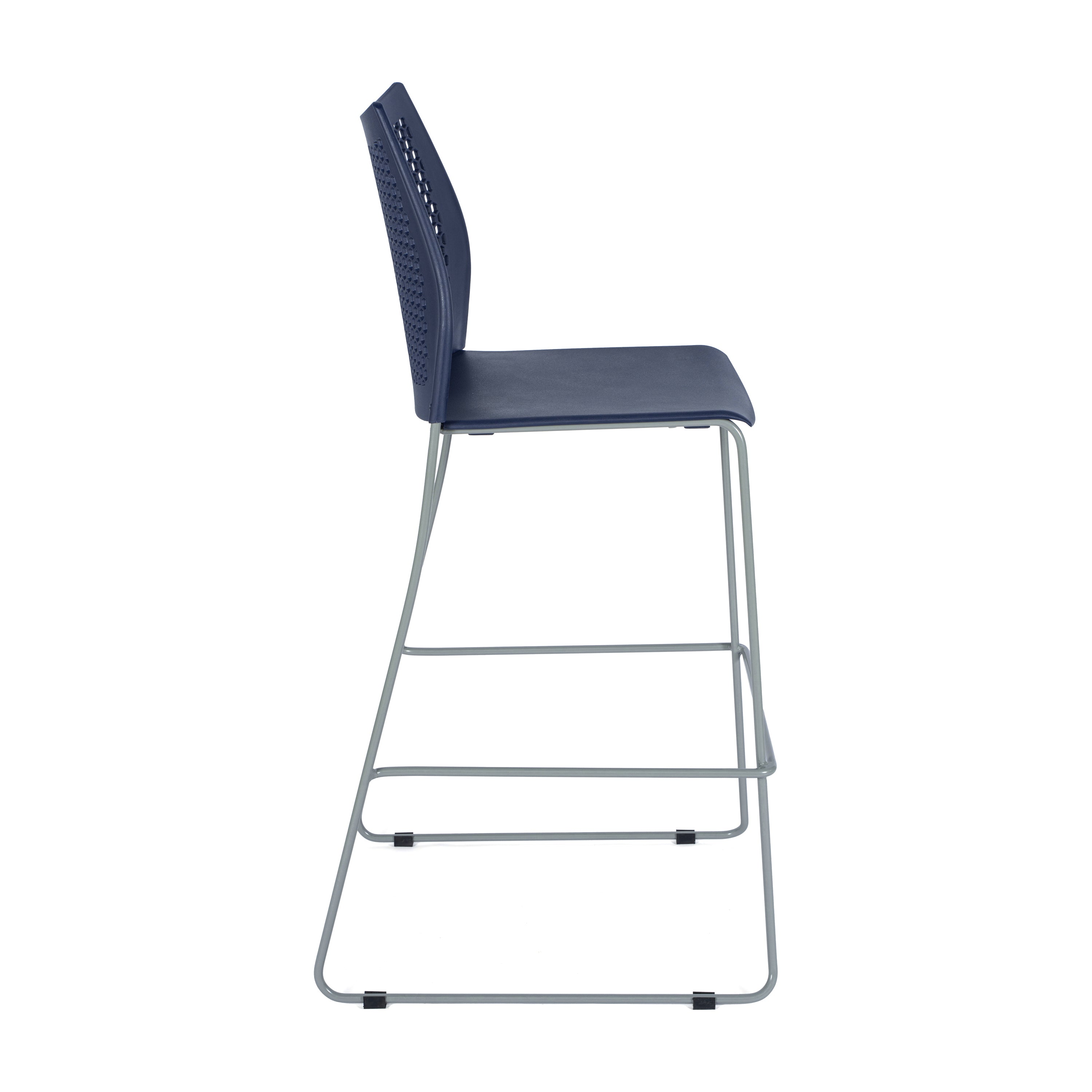 HERCULES Navy Stack Bar Stool with Air-Vent Back and Gray Powder Coated Sled Base