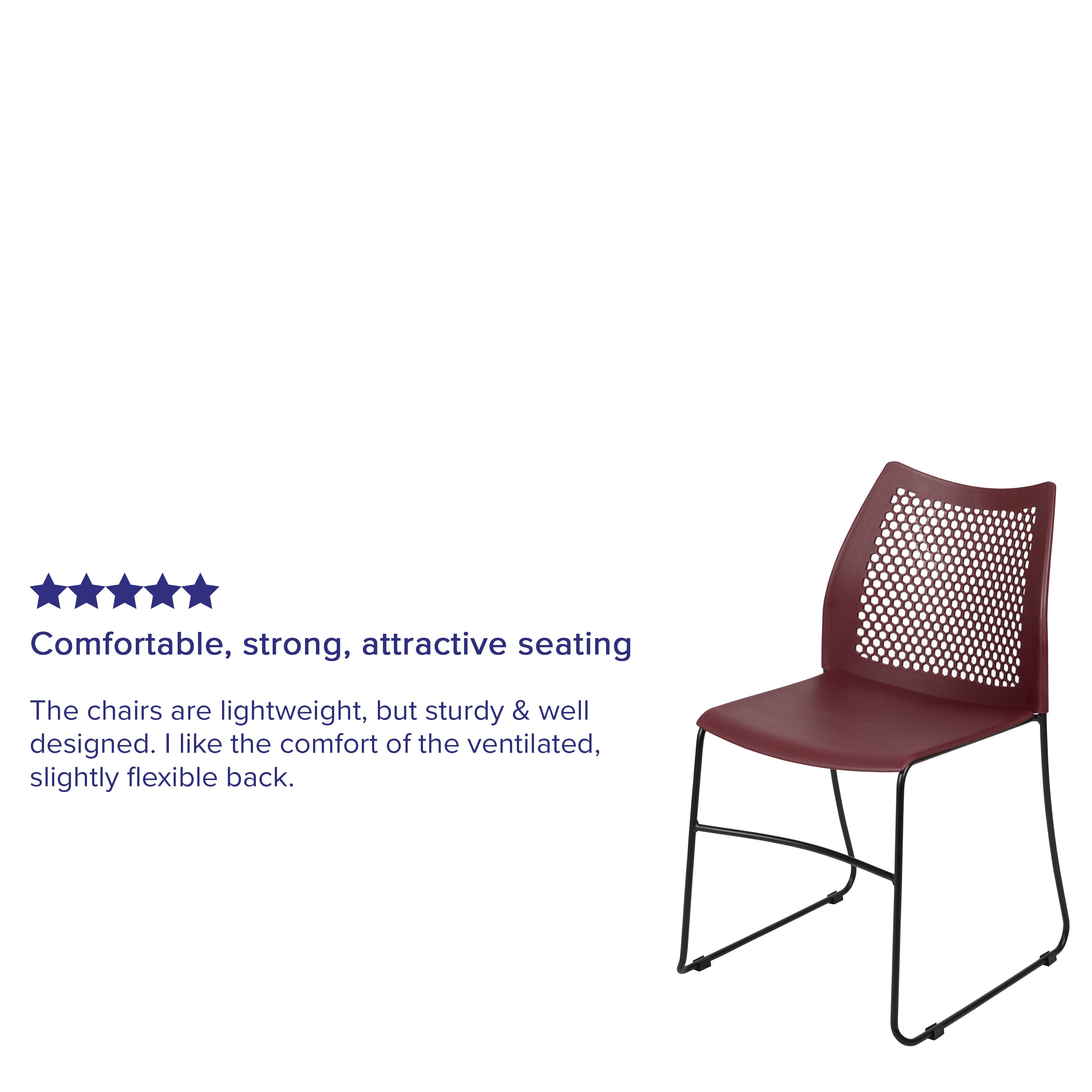 HERCULES Series 661 lb. Capacity Burgundy Stack Chair with Air-Vent Back and Black Powder Coated Sled Base