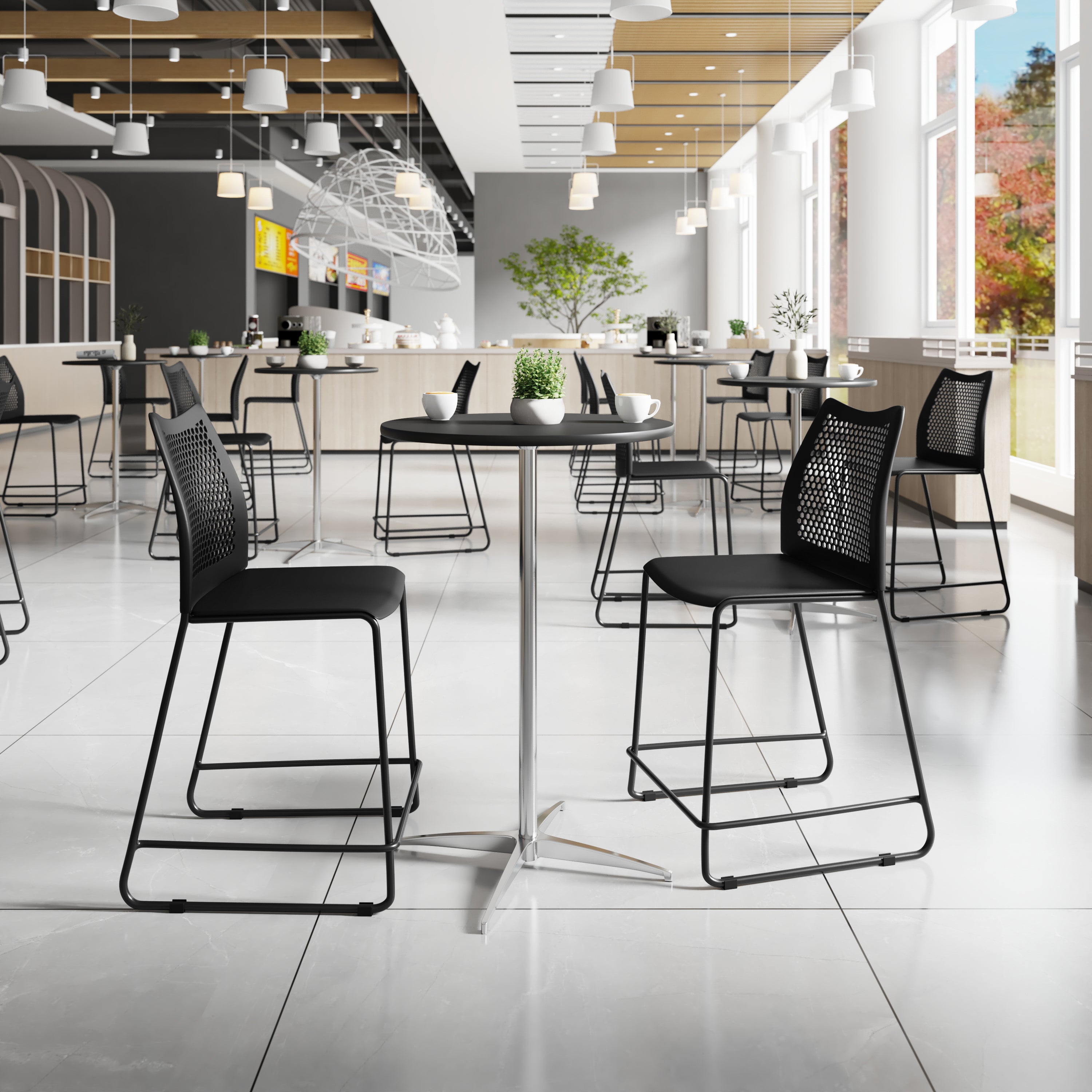 HERCULES Stack Counter Stool with Air-Vent Back and Powder Coated Sled Base