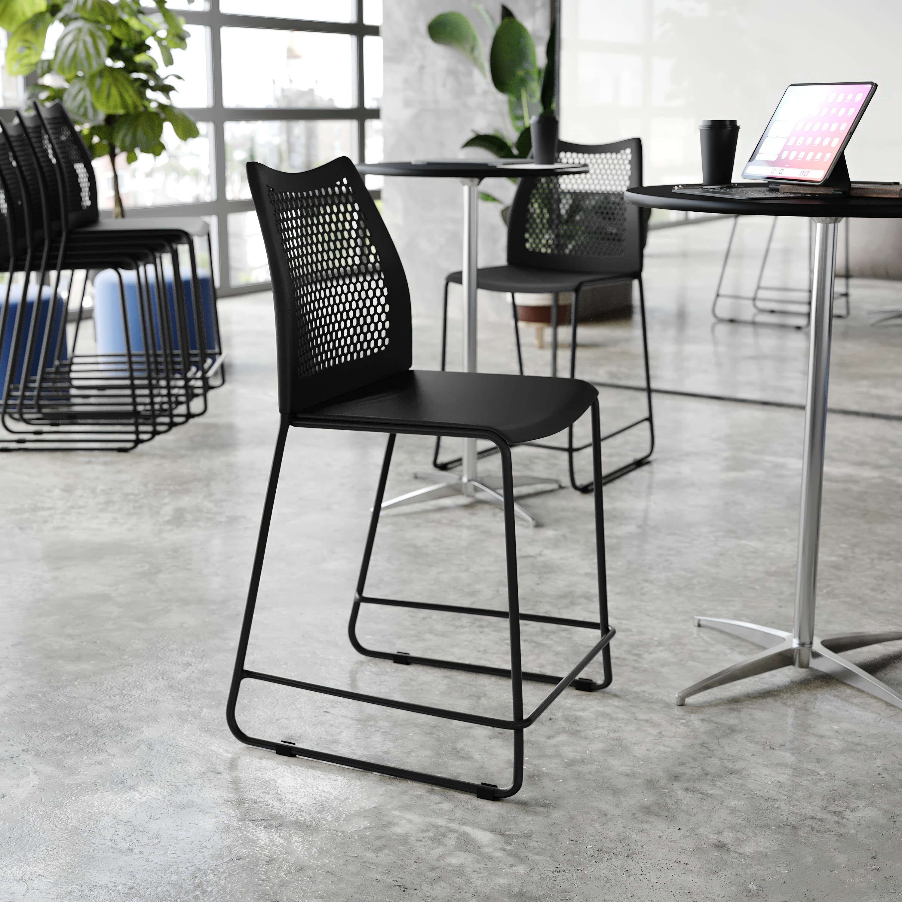 HERCULES Stack Counter Stool with Air-Vent Back and Powder Coated Sled Base