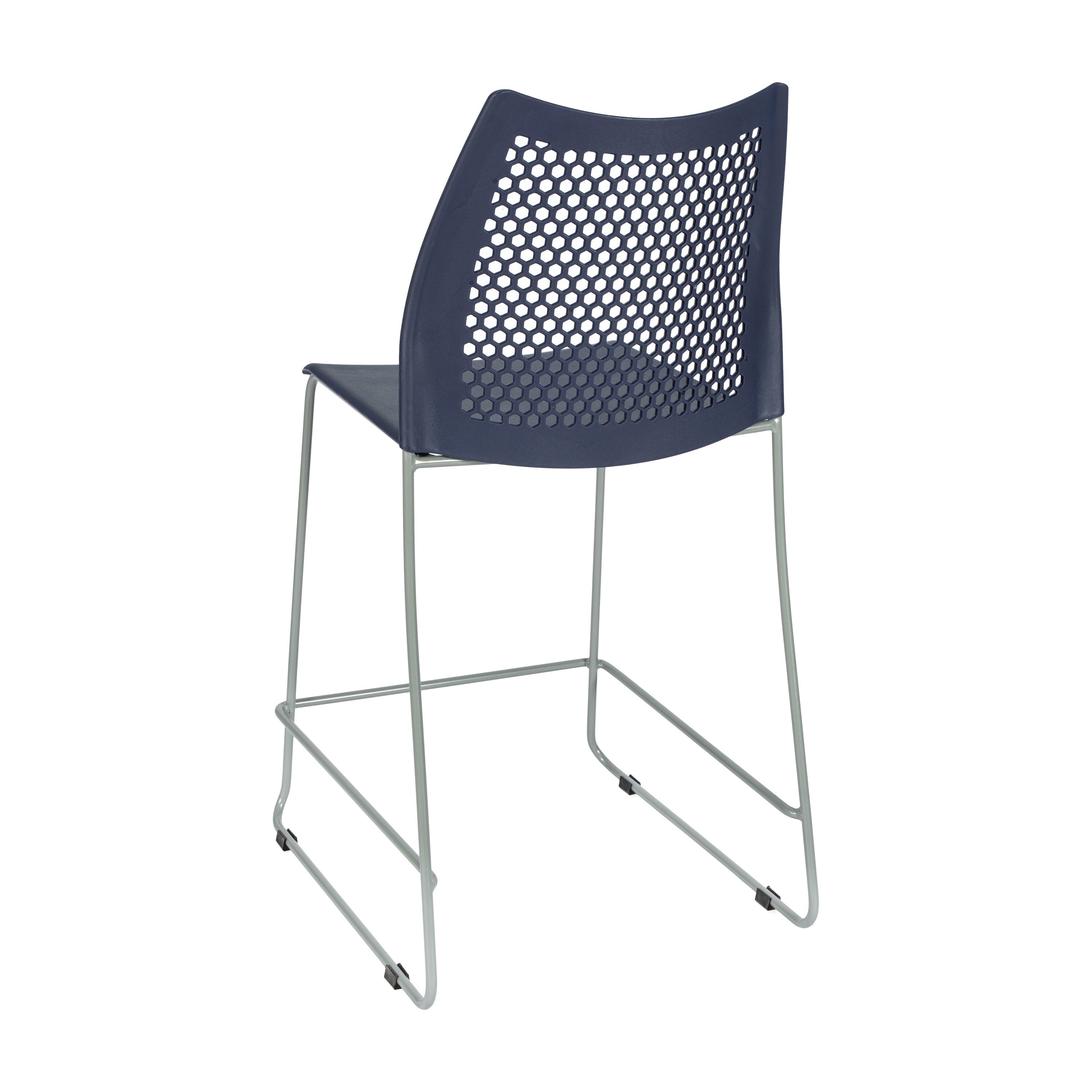 HERCULES Navy Stack Counter Stool with Air-Vent Back and Gray Powder Coated Sled Base