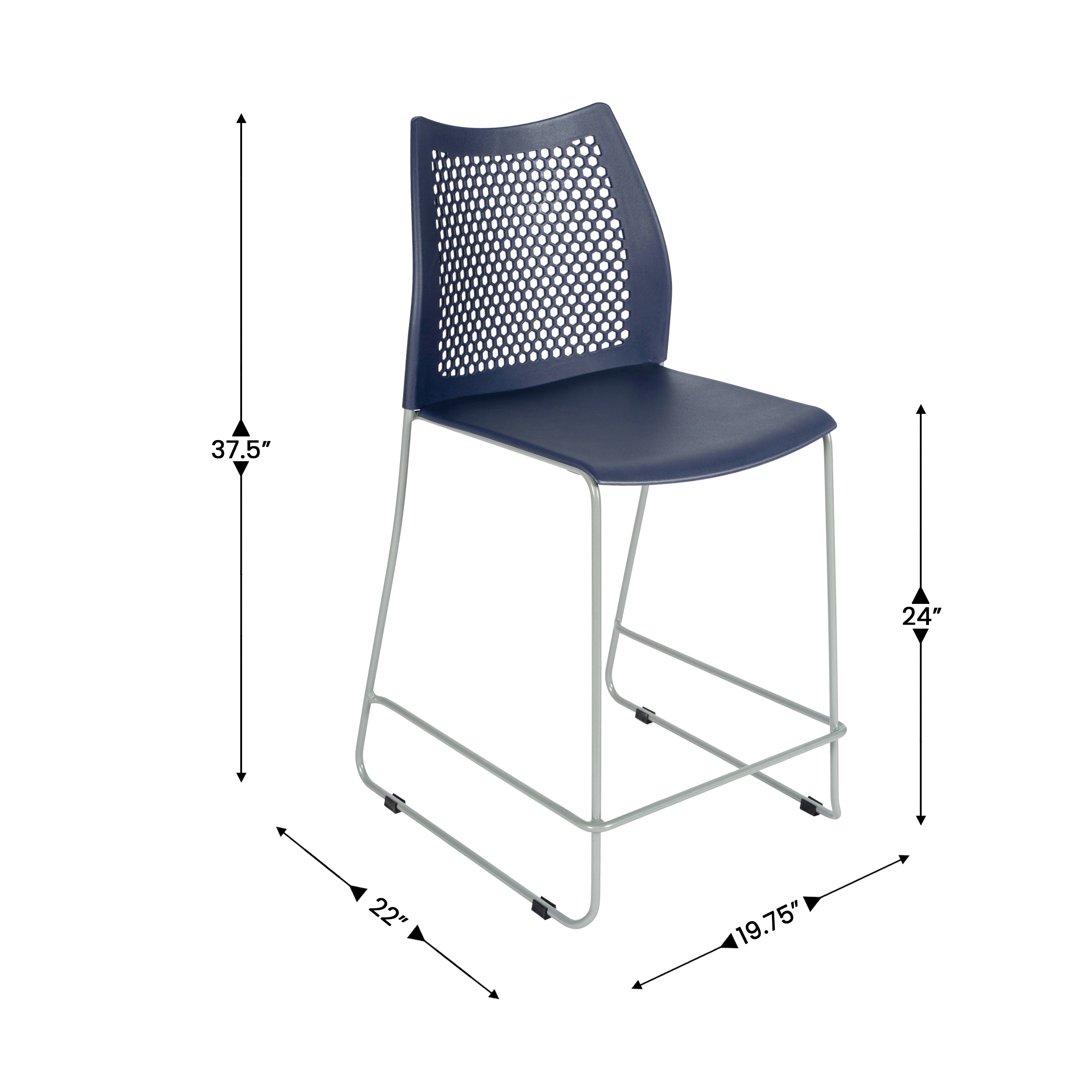 HERCULES Navy Stack Counter Stool with Air-Vent Back and Gray Powder Coated Sled Base