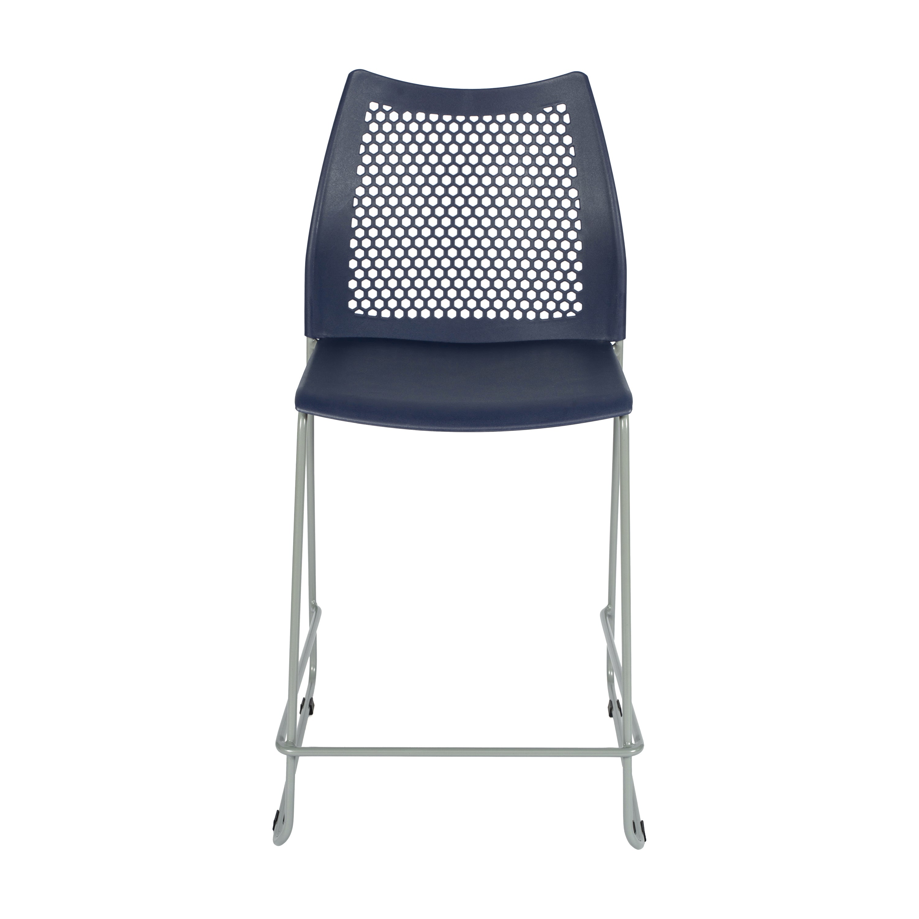 HERCULES Navy Stack Counter Stool with Air-Vent Back and Gray Powder Coated Sled Base