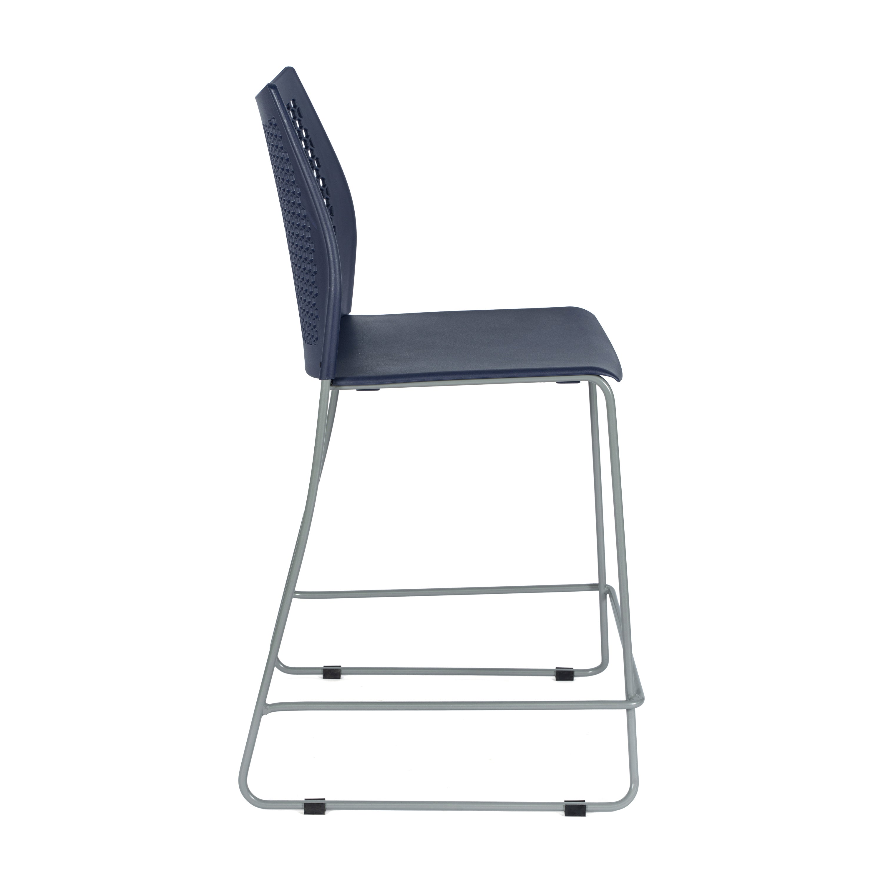 HERCULES Navy Stack Counter Stool with Air-Vent Back and Gray Powder Coated Sled Base