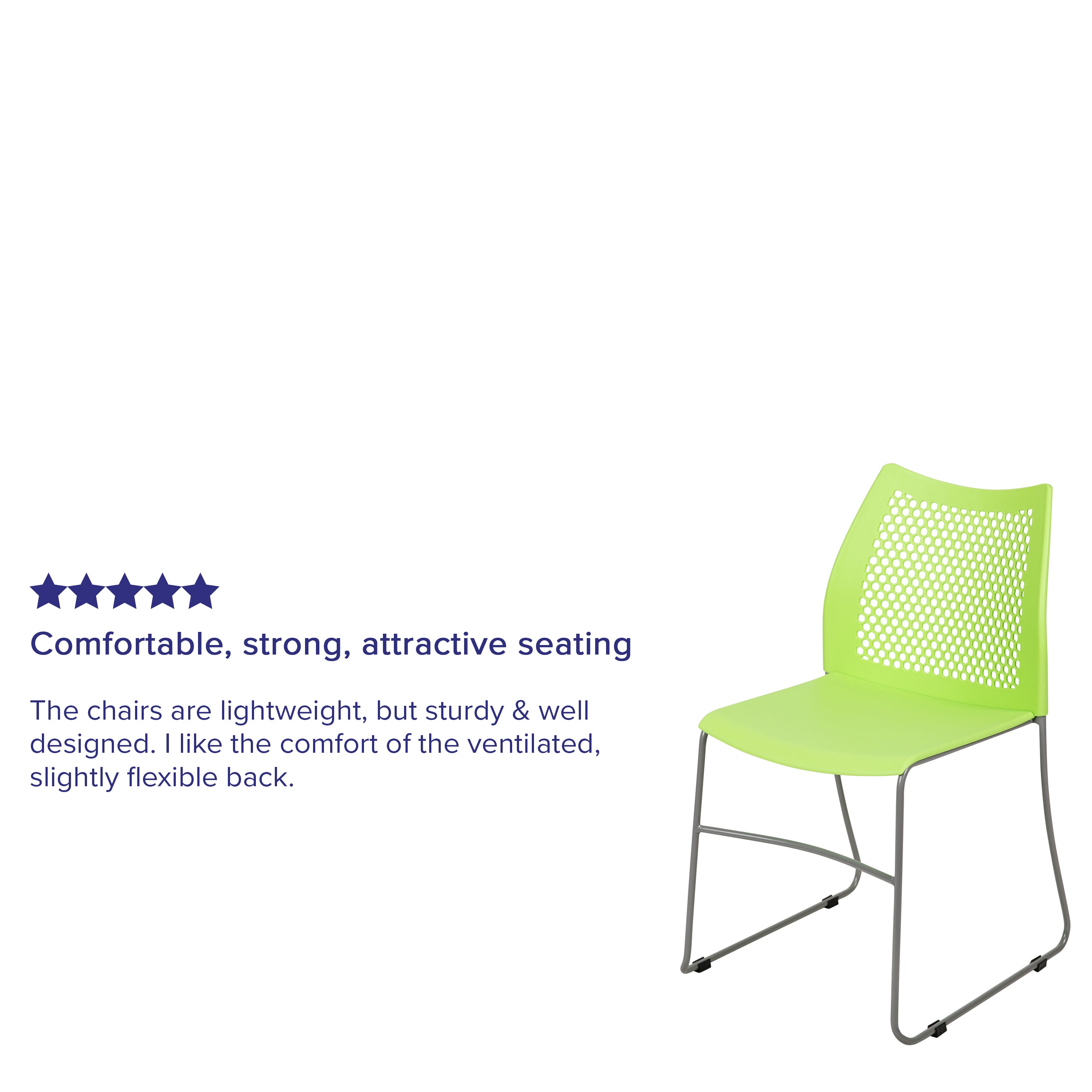 HERCULES Series 661 lb. Capacity Green Stack Chair with Air-Vent Back and Gray Powder Coated Sled Base
