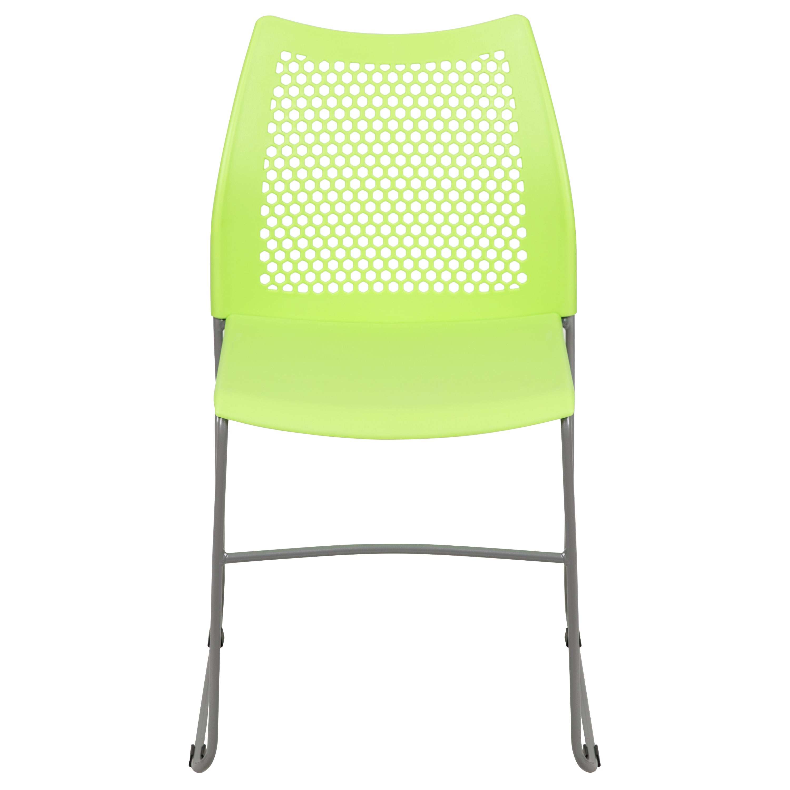HERCULES Series 661 lb. Capacity Green Stack Chair with Air-Vent Back and Gray Powder Coated Sled Base