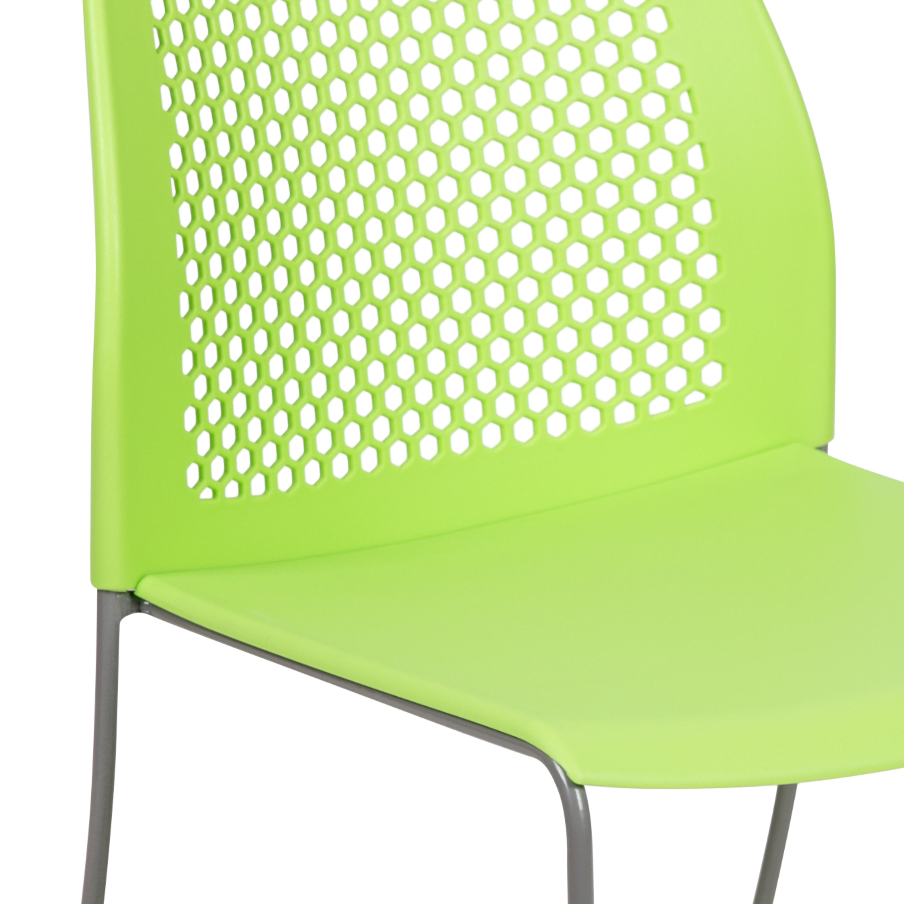 HERCULES Series 661 lb. Capacity Green Stack Chair with Air-Vent Back and Gray Powder Coated Sled Base