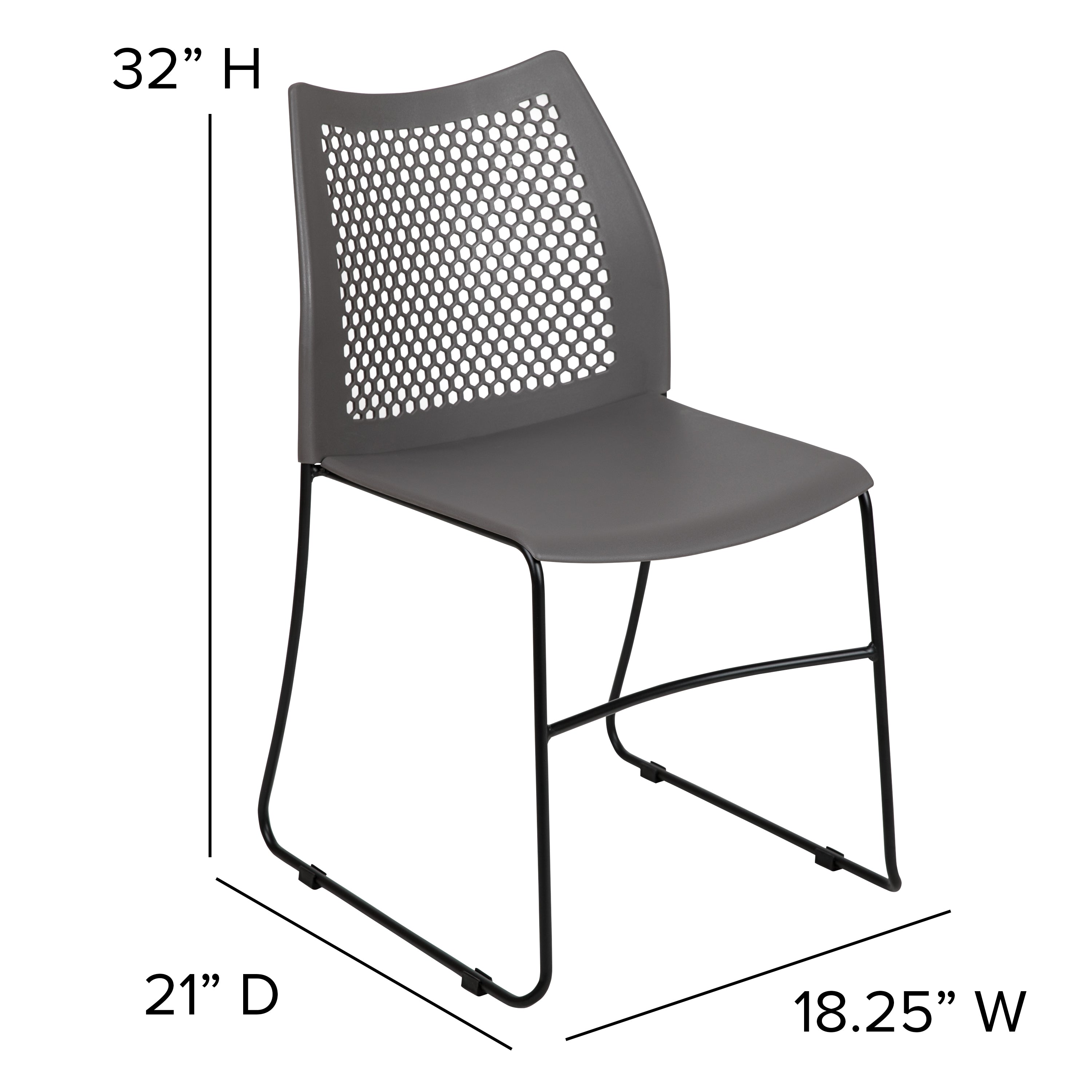 HERCULES Series 661 lb. Capacity Gray Stack Chair with Air-Vent Back and Black Powder Coated Sled Base
