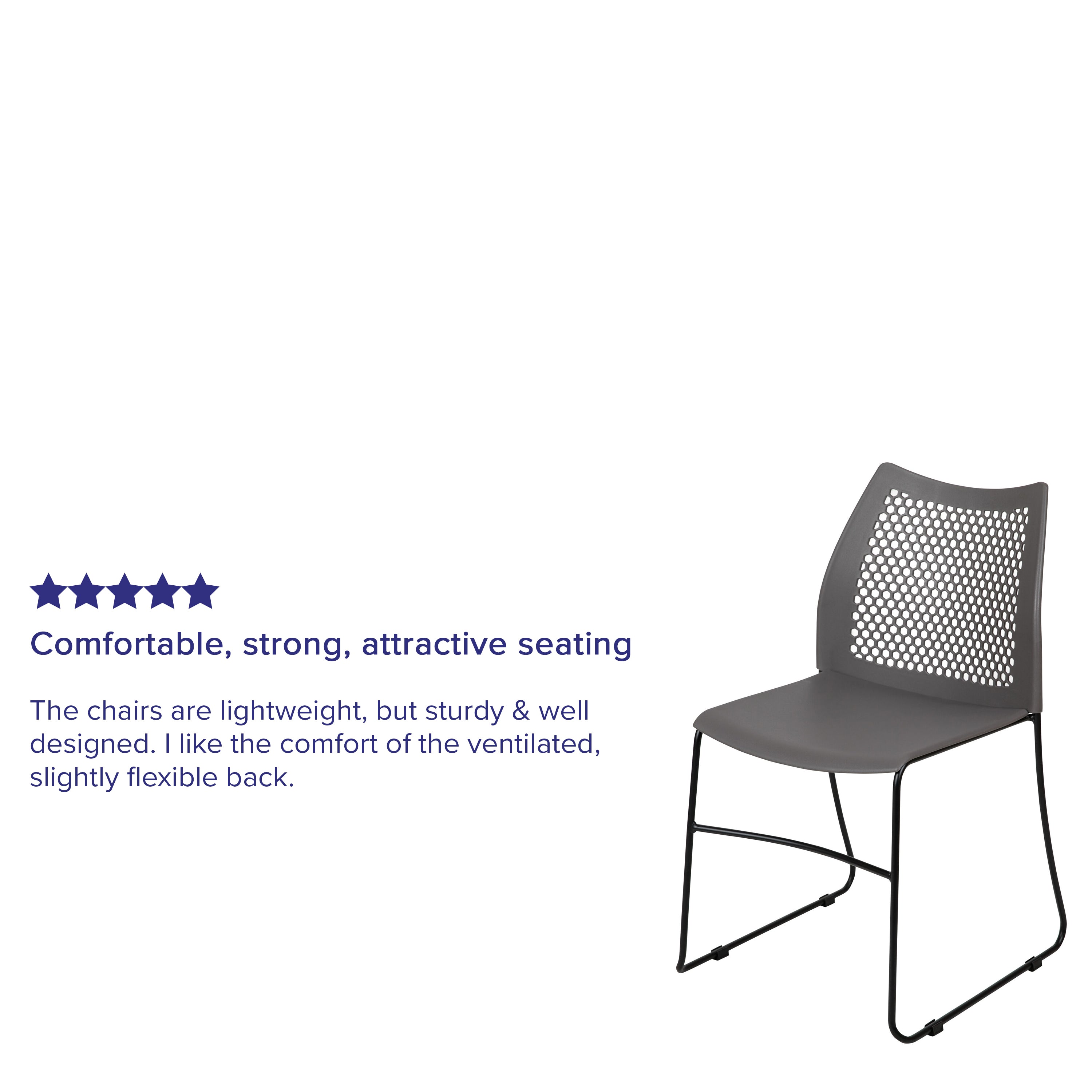 HERCULES Series 661 lb. Capacity Gray Stack Chair with Air-Vent Back and Black Powder Coated Sled Base