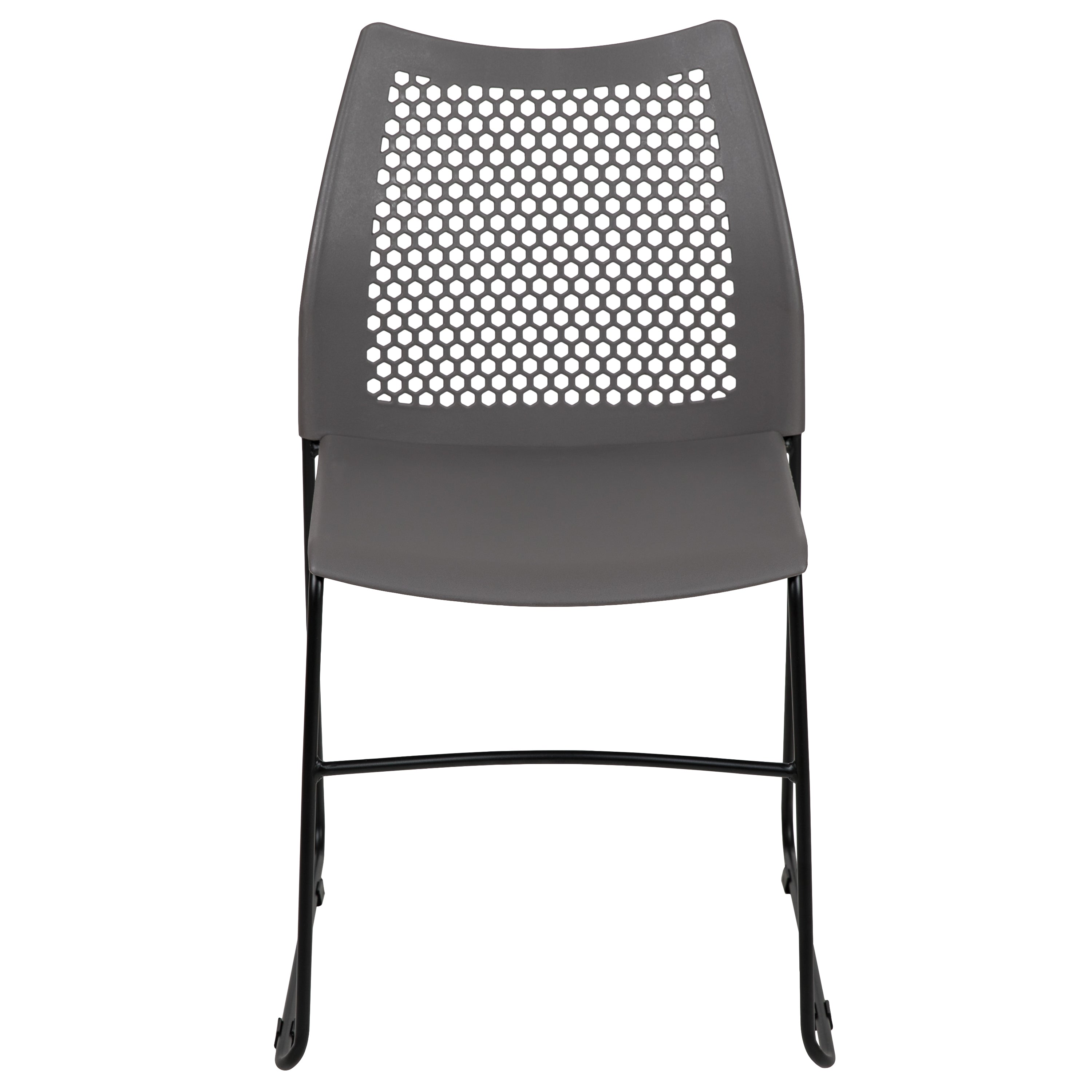 HERCULES Series 661 lb. Capacity Gray Stack Chair with Air-Vent Back and Black Powder Coated Sled Base