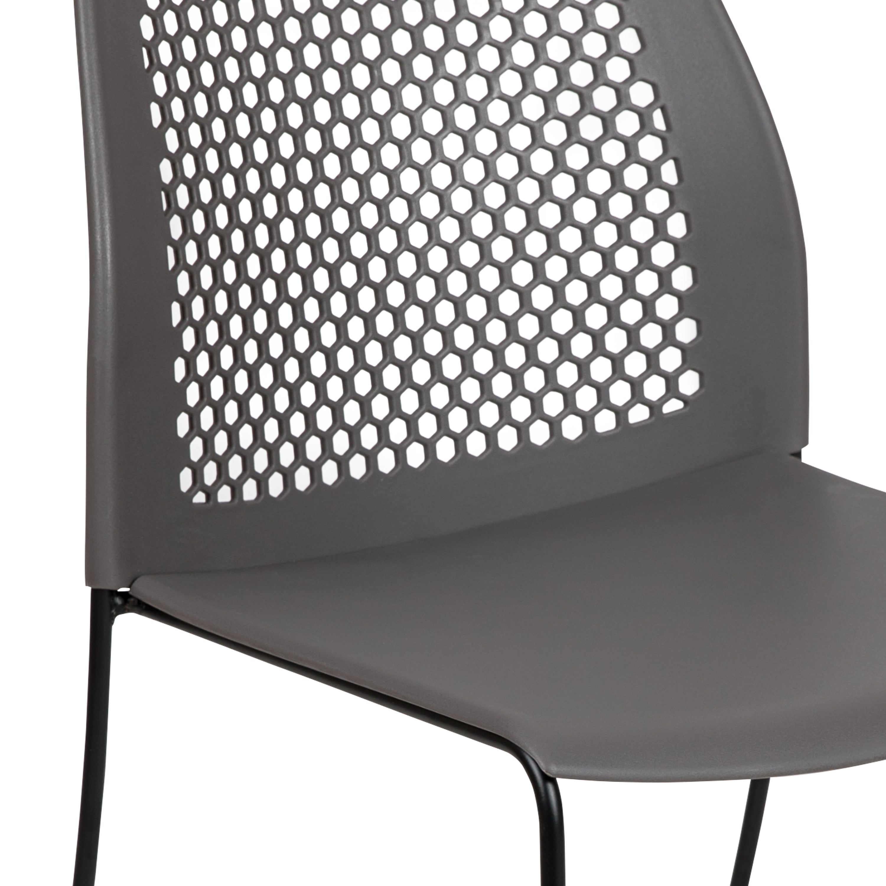 HERCULES Series 661 lb. Capacity Gray Stack Chair with Air-Vent Back and Black Powder Coated Sled Base