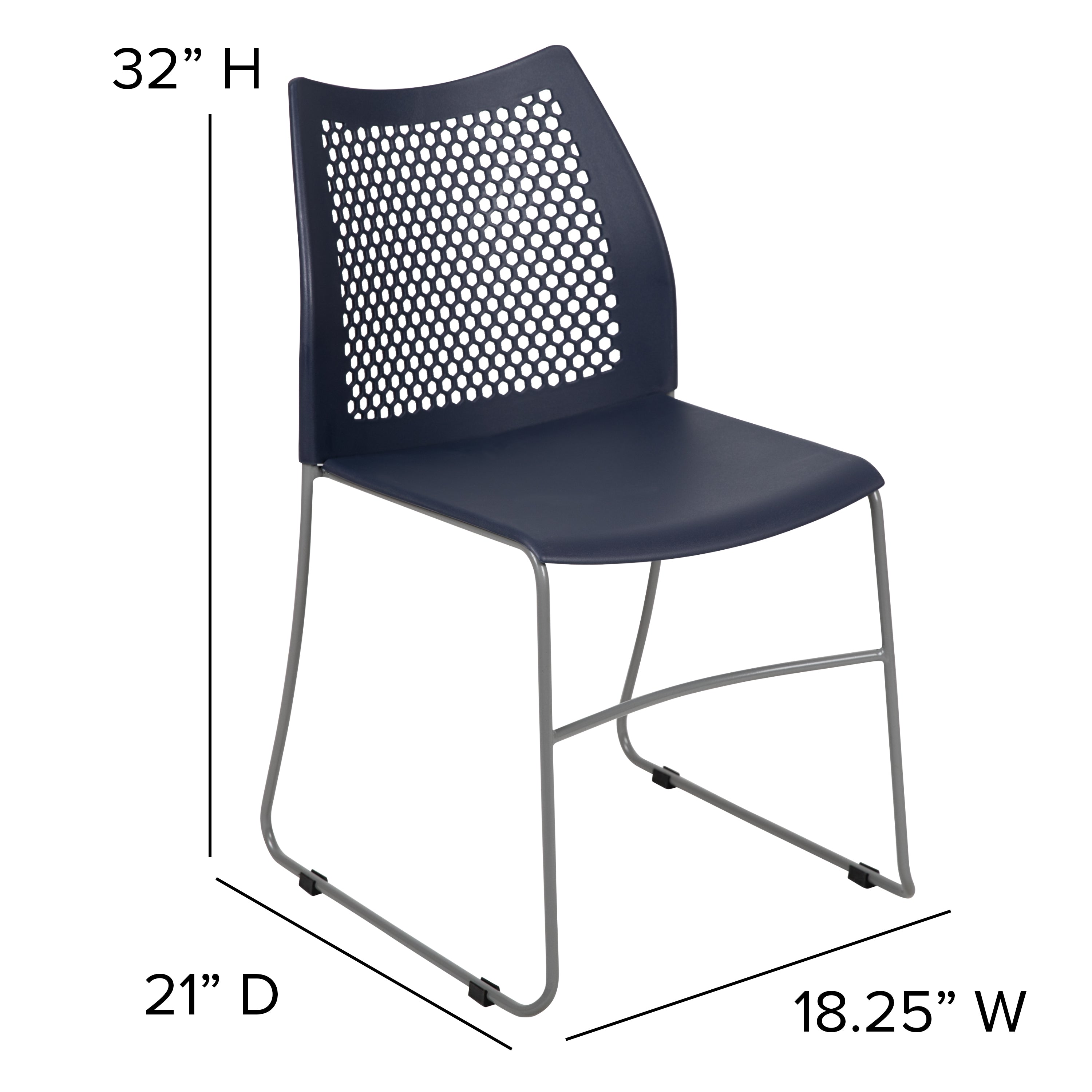 HERCULES Series 661 lb. Capacity Navy Stack Chair with Air-Vent Back and Gray Powder Coated Sled Base