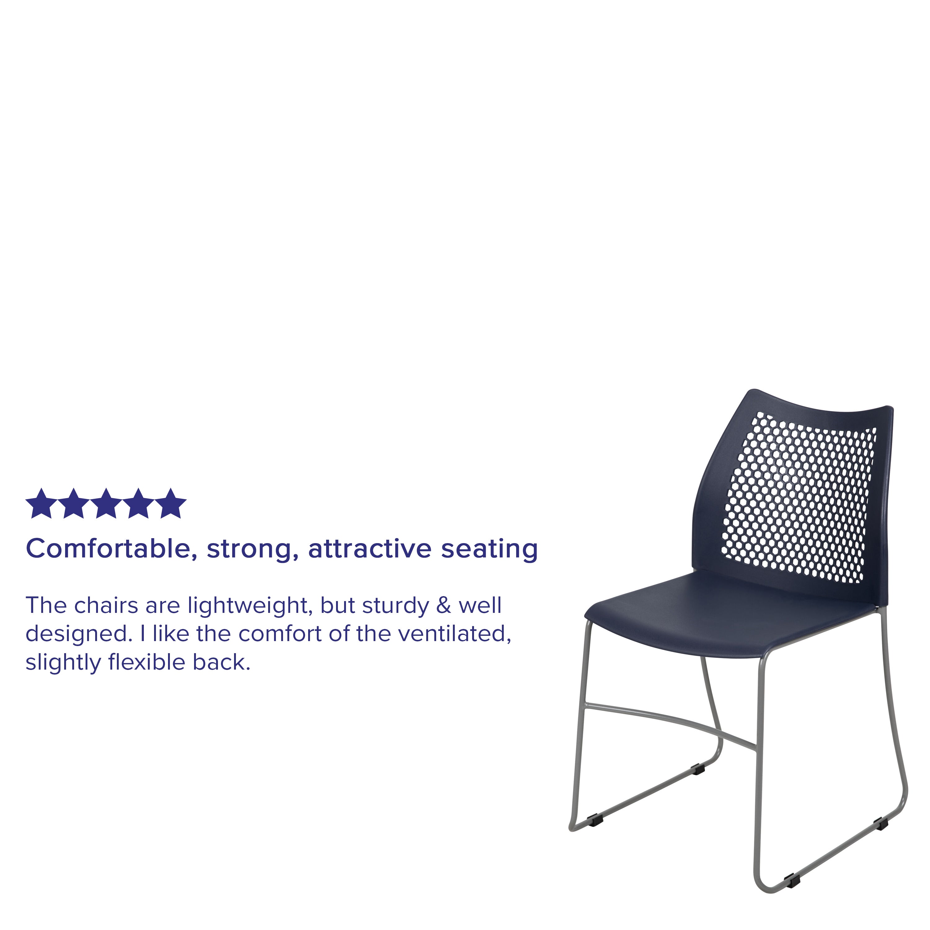 HERCULES Series 661 lb. Capacity Navy Stack Chair with Air-Vent Back and Gray Powder Coated Sled Base