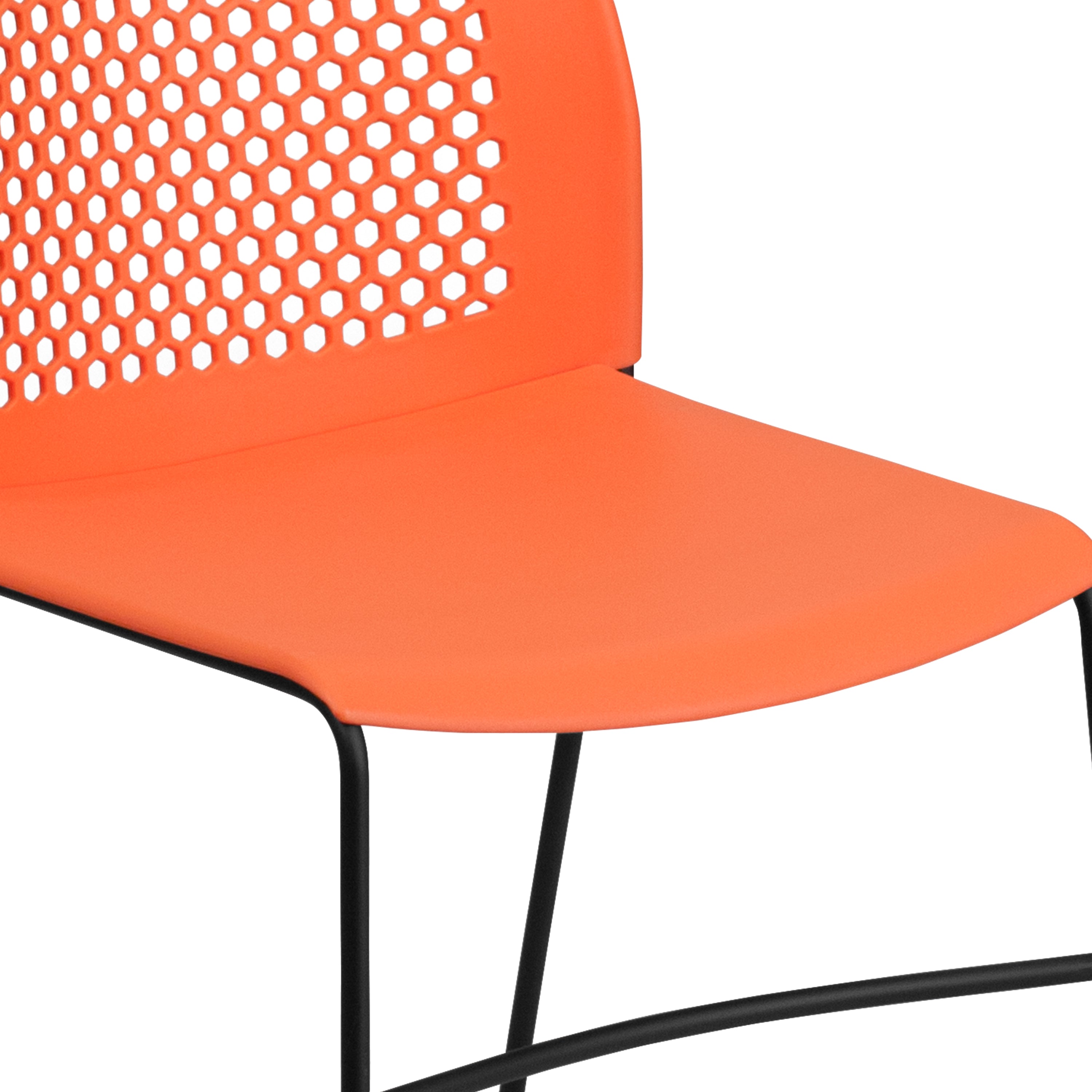 HERCULES Series 661 lb. Capacity Orange Stack Chair with Air-Vent Back and Black Powder Coated Sled Base