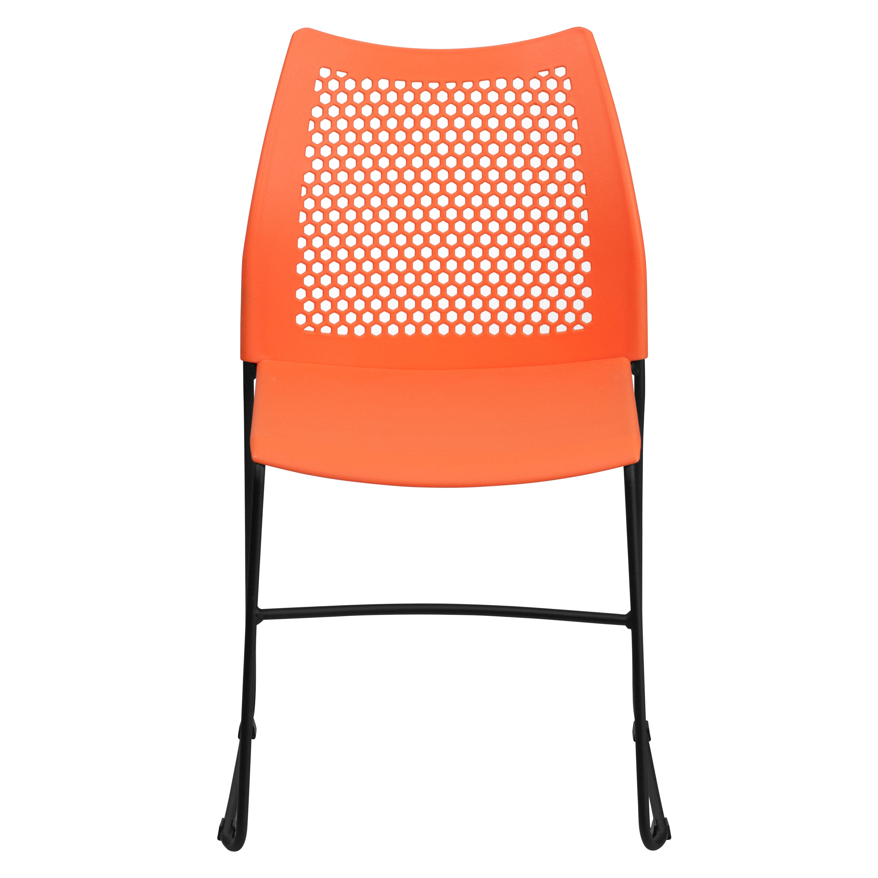 HERCULES Series 661 lb. Capacity Orange Stack Chair with Air-Vent Back and Black Powder Coated Sled Base