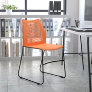 HERCULES Series 661 lb. Capacity Orange Stack Chair with Air-Vent Back and Black Powder Coated Sled Base