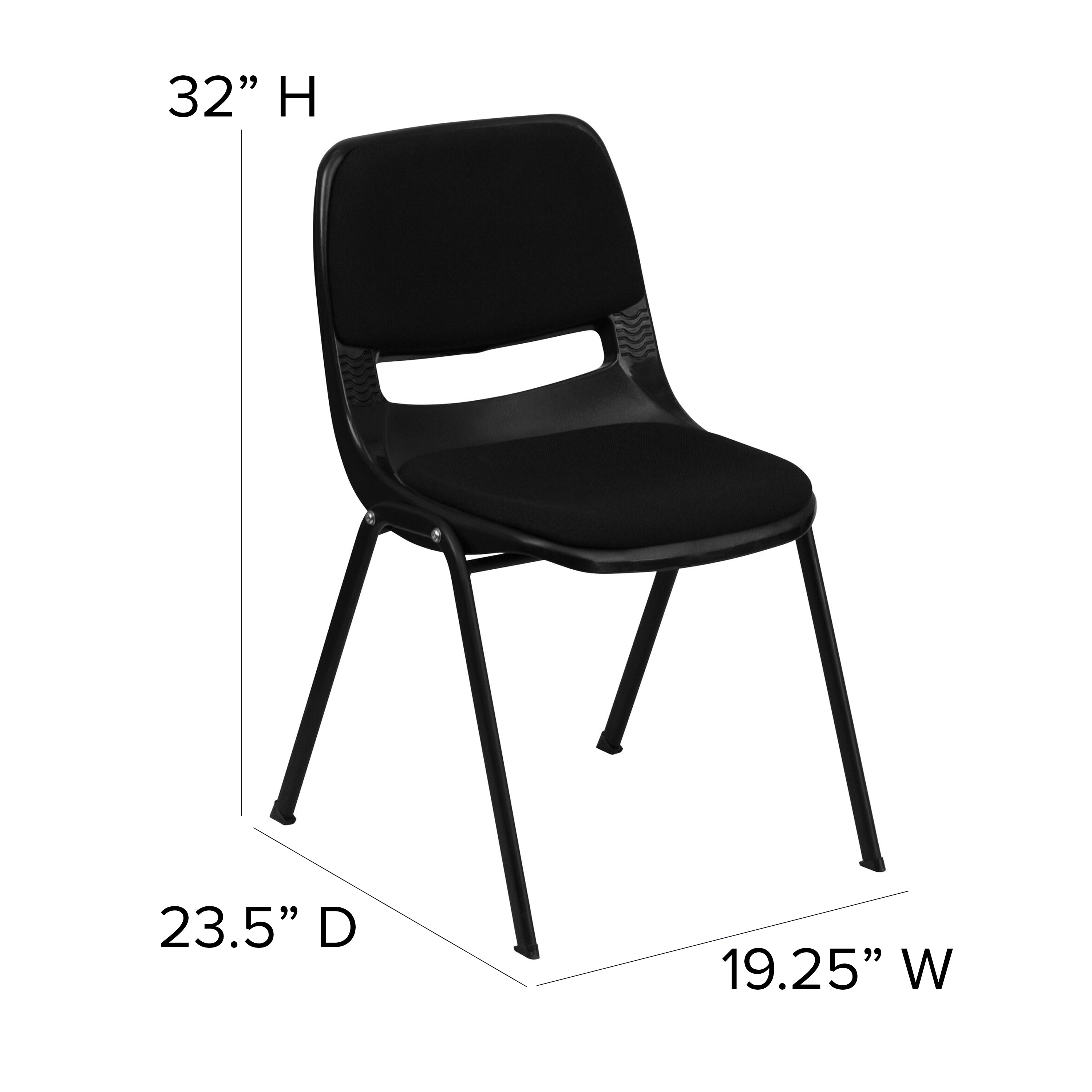HERCULES Series 880 lb. Capacity Black Padded Ergonomic Shell Stack Chair with Black Frame