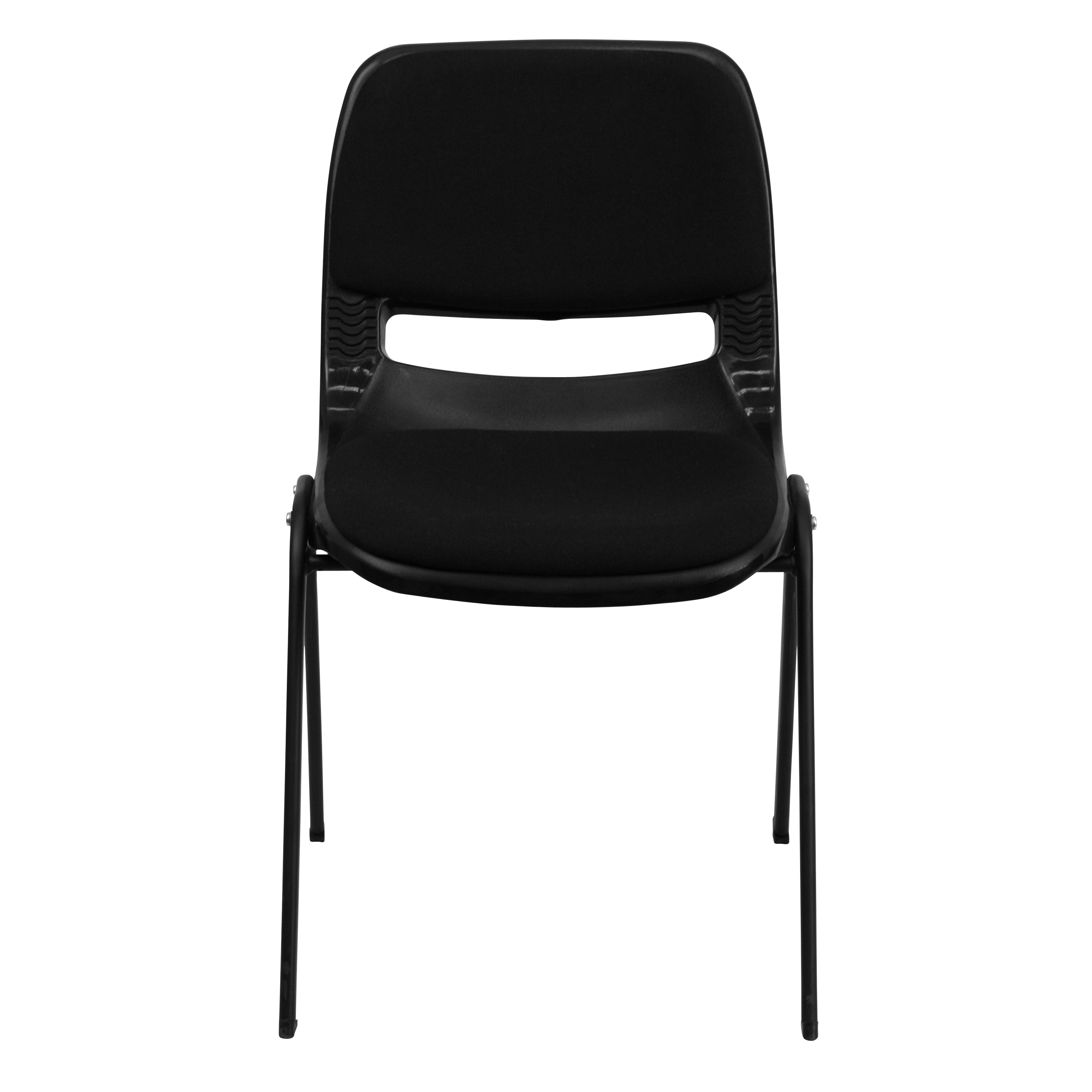 HERCULES Series 880 lb. Capacity Black Padded Ergonomic Shell Stack Chair with Black Frame