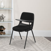 HERCULES Black Padded Ergonomic Shell Chair with Left Handed Flip-Up Tablet Arm