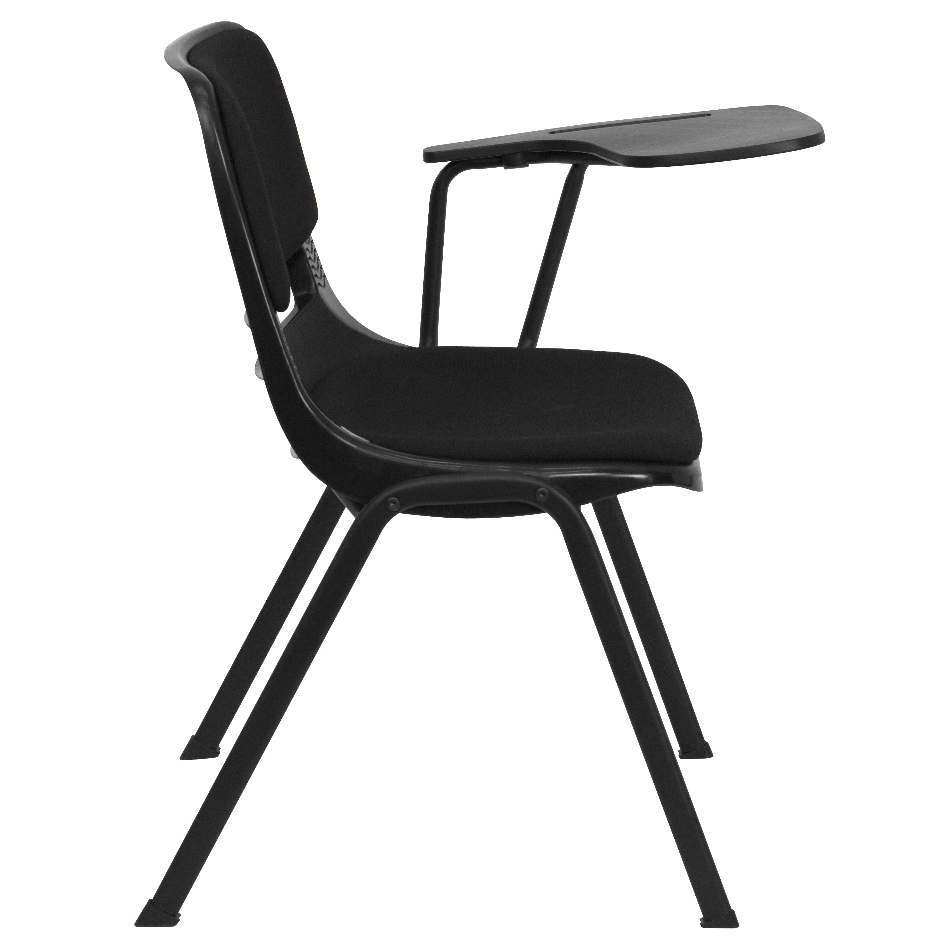 HERCULES Black Padded Ergonomic Shell Chair with Left Handed Flip-Up Tablet Arm