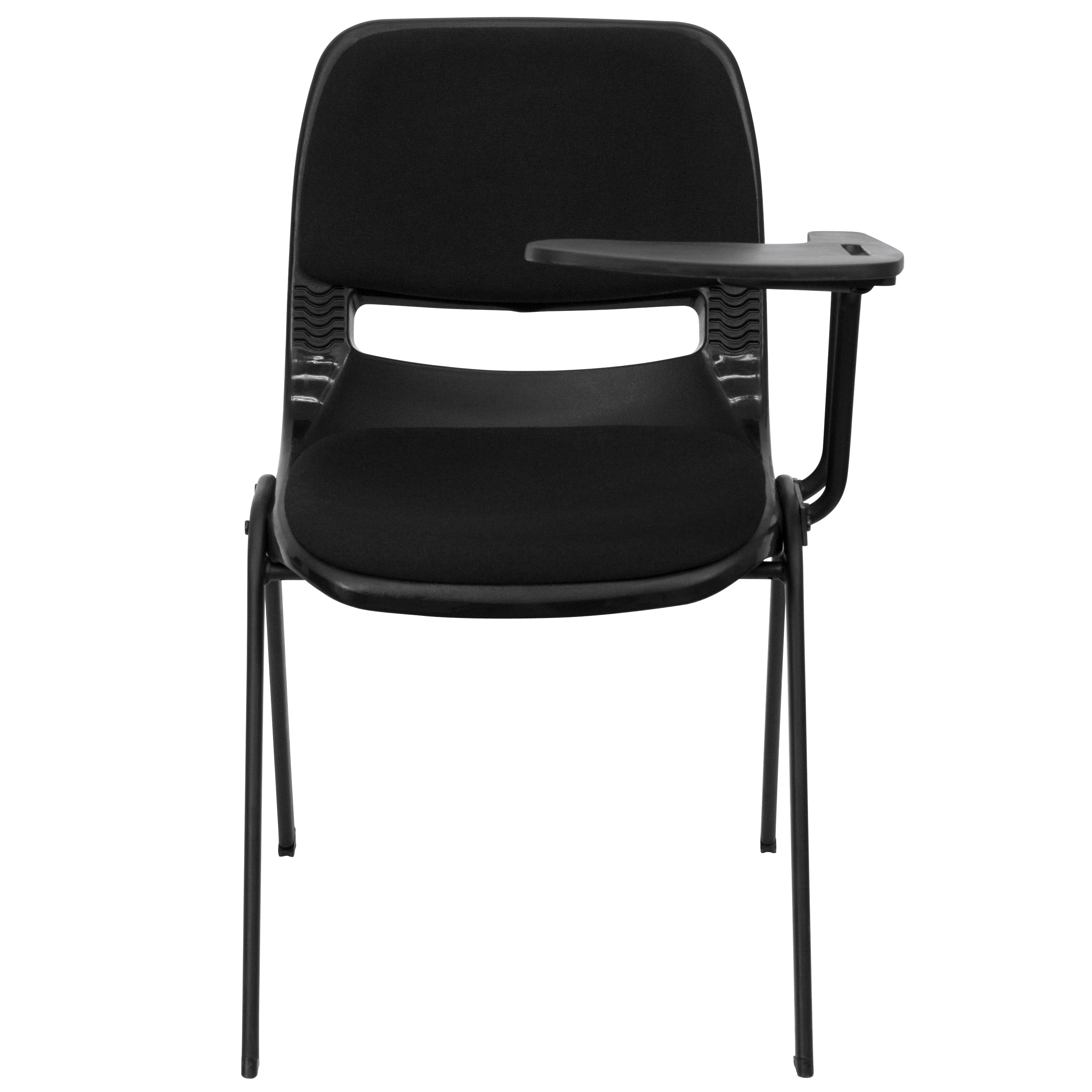 HERCULES Black Padded Ergonomic Shell Chair with Left Handed Flip-Up Tablet Arm