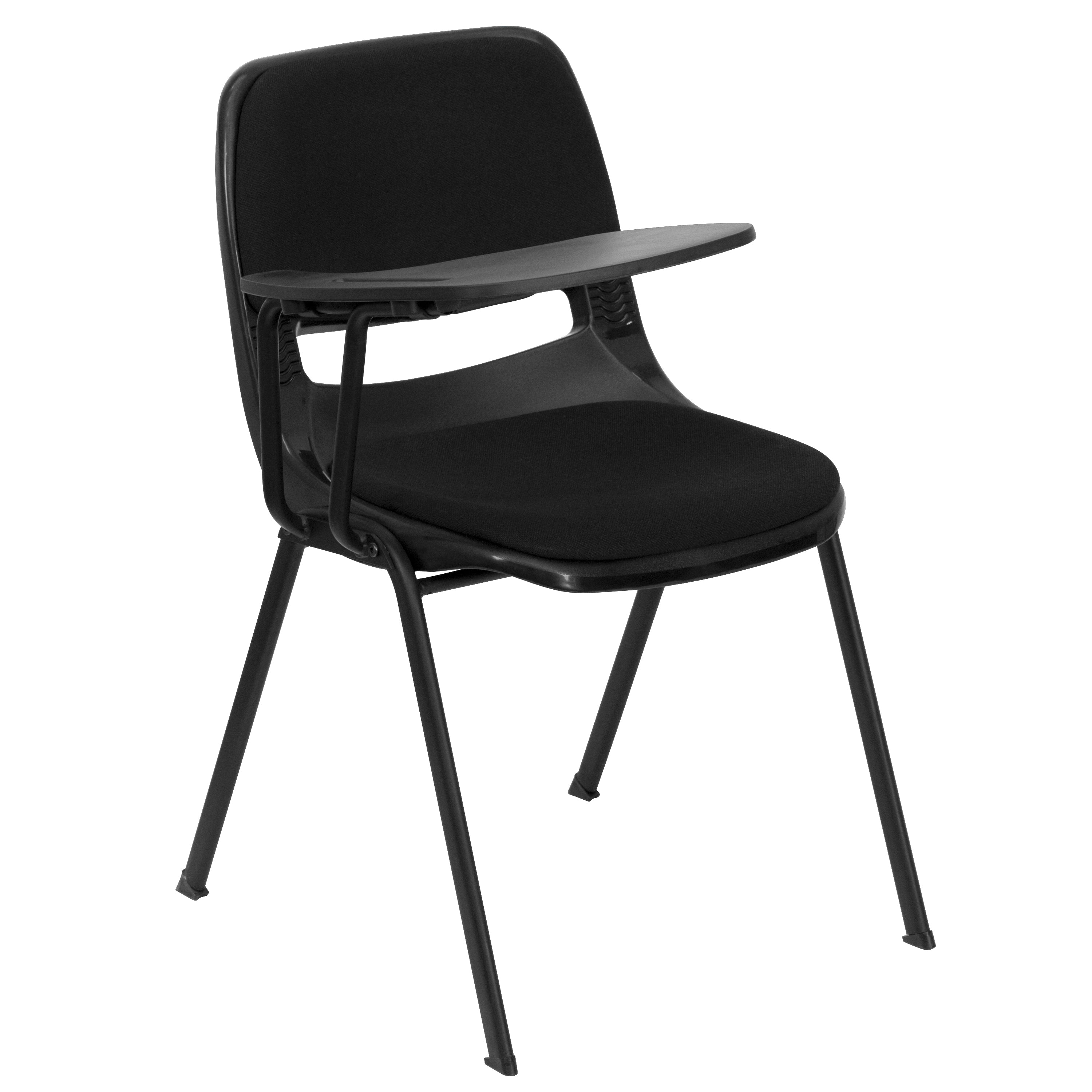 HERCULES Black Padded Ergonomic Shell Chair with Right Handed Flip-Up Tablet Arm