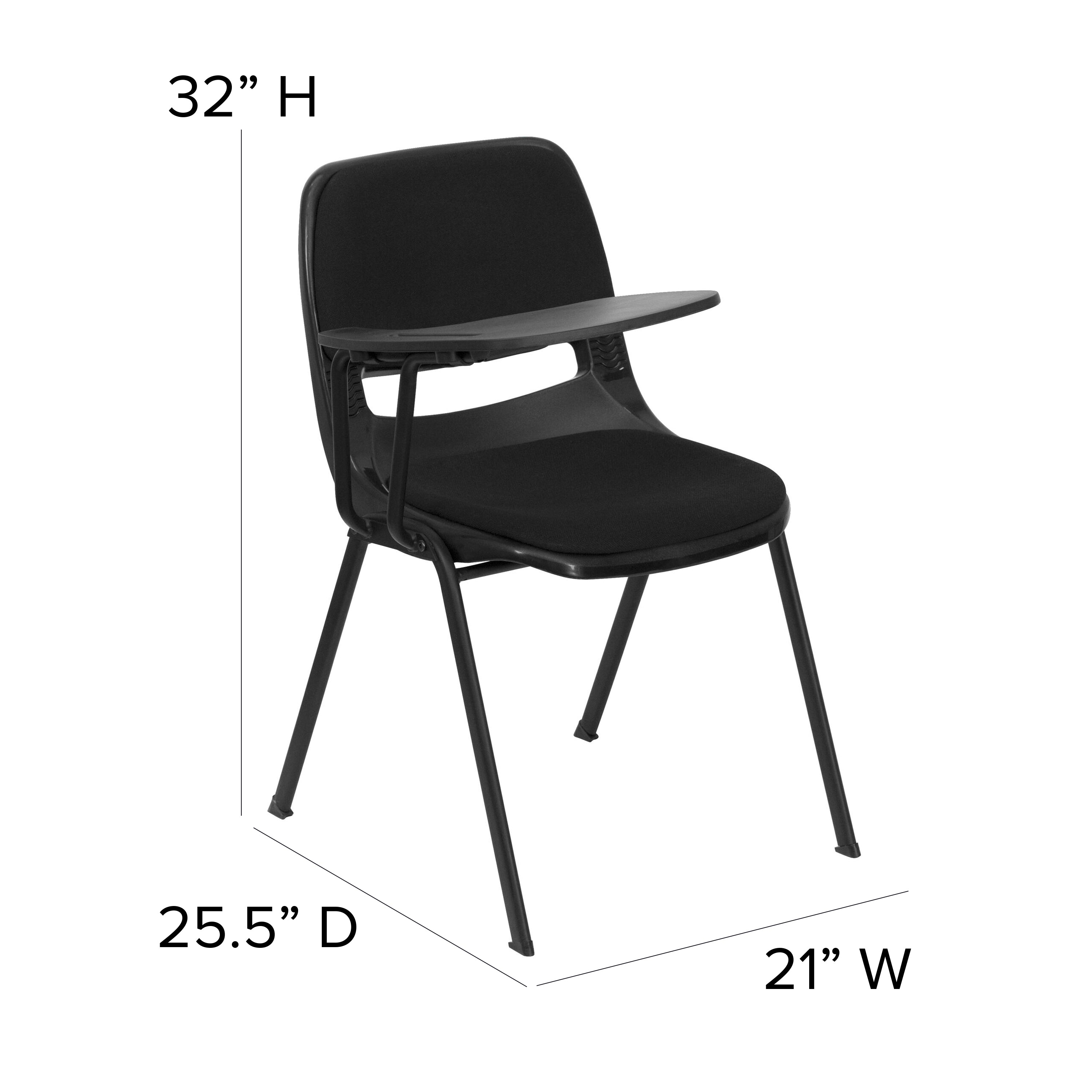 HERCULES Black Padded Ergonomic Shell Chair with Right Handed Flip-Up Tablet Arm