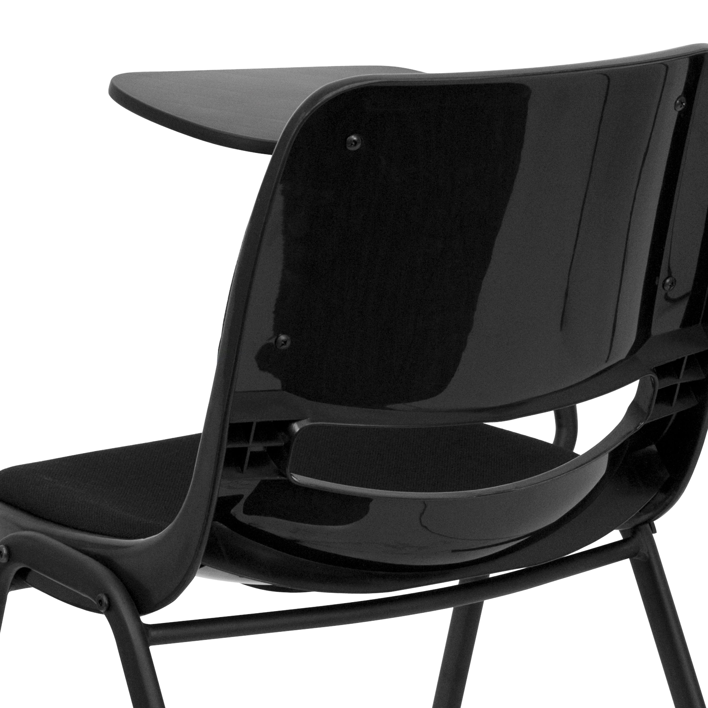 HERCULES Black Padded Ergonomic Shell Chair with Right Handed Flip-Up Tablet Arm