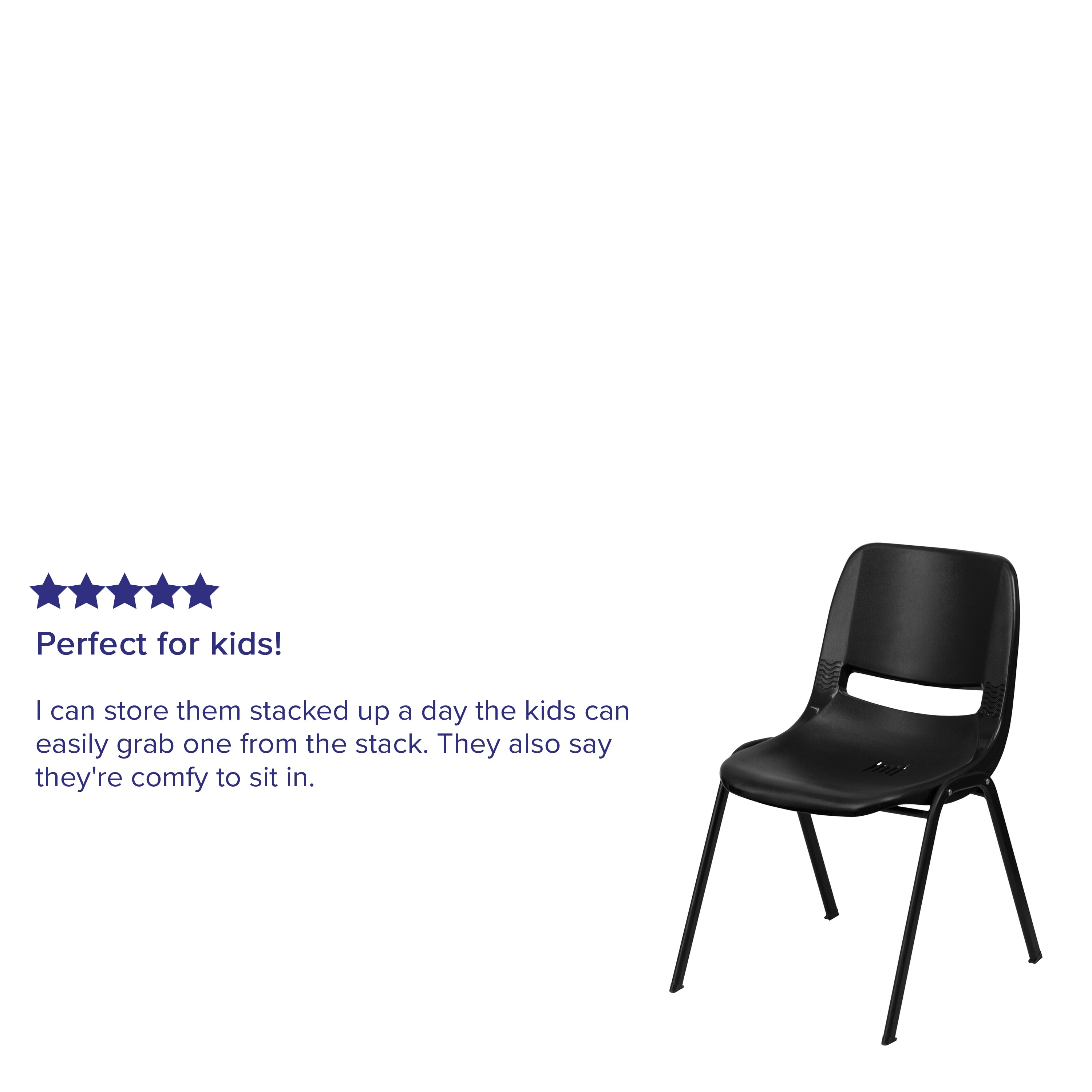 HERCULES Series 880 lb. Capacity Black Ergonomic Shell Stack Chair with Black Frame
