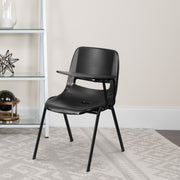 HERCULES Black Ergonomic Shell Chair with Left Handed Flip-Up Tablet Arm