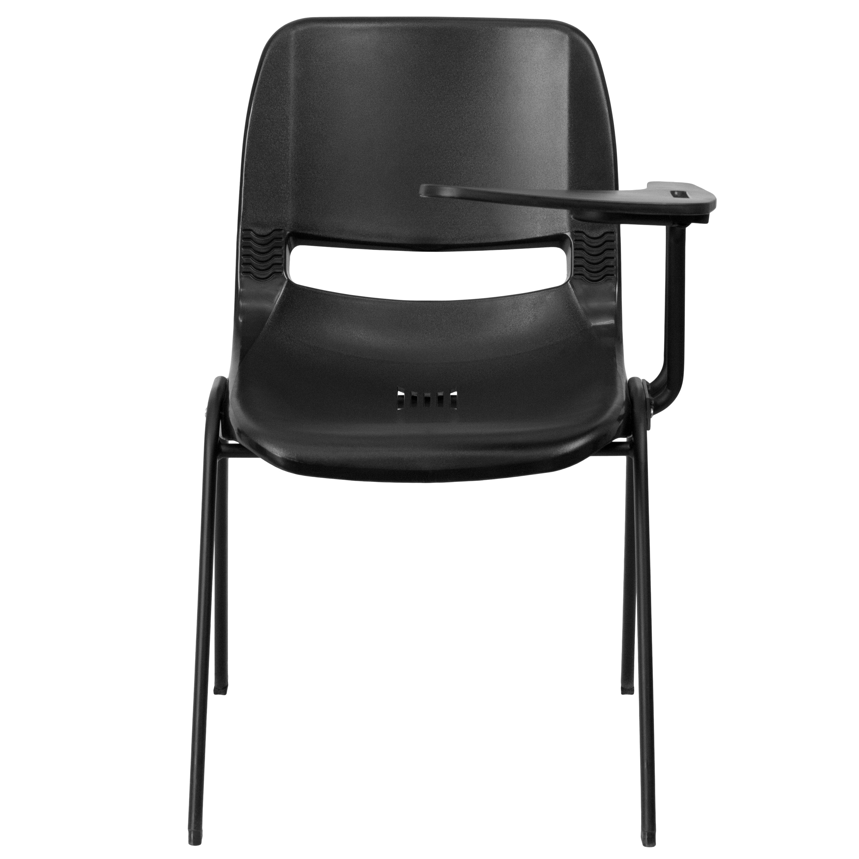 HERCULES Black Ergonomic Shell Chair with Left Handed Flip-Up Tablet Arm