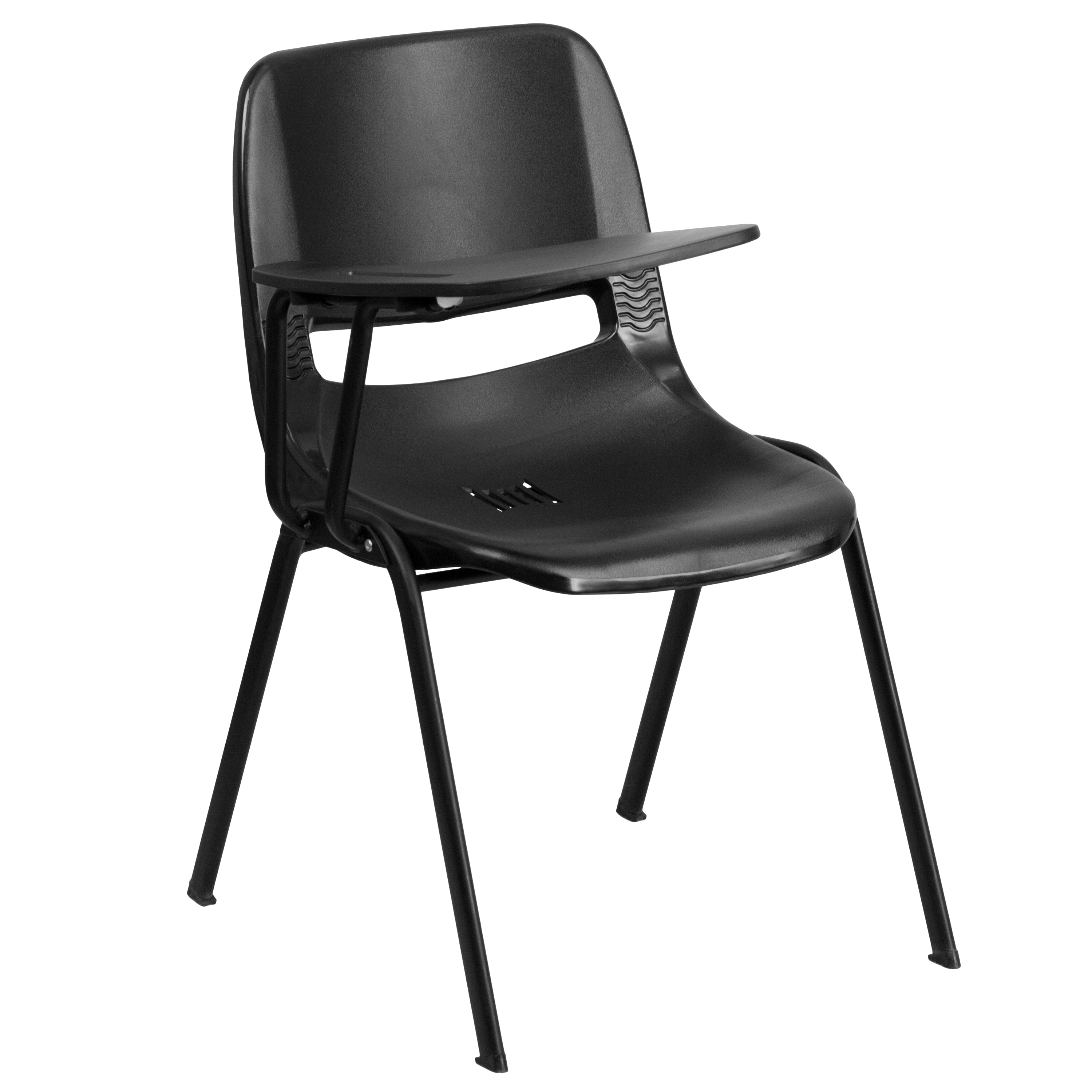 HERCULES Black Ergonomic Shell Chair with Right Handed Flip-Up Tablet Arm