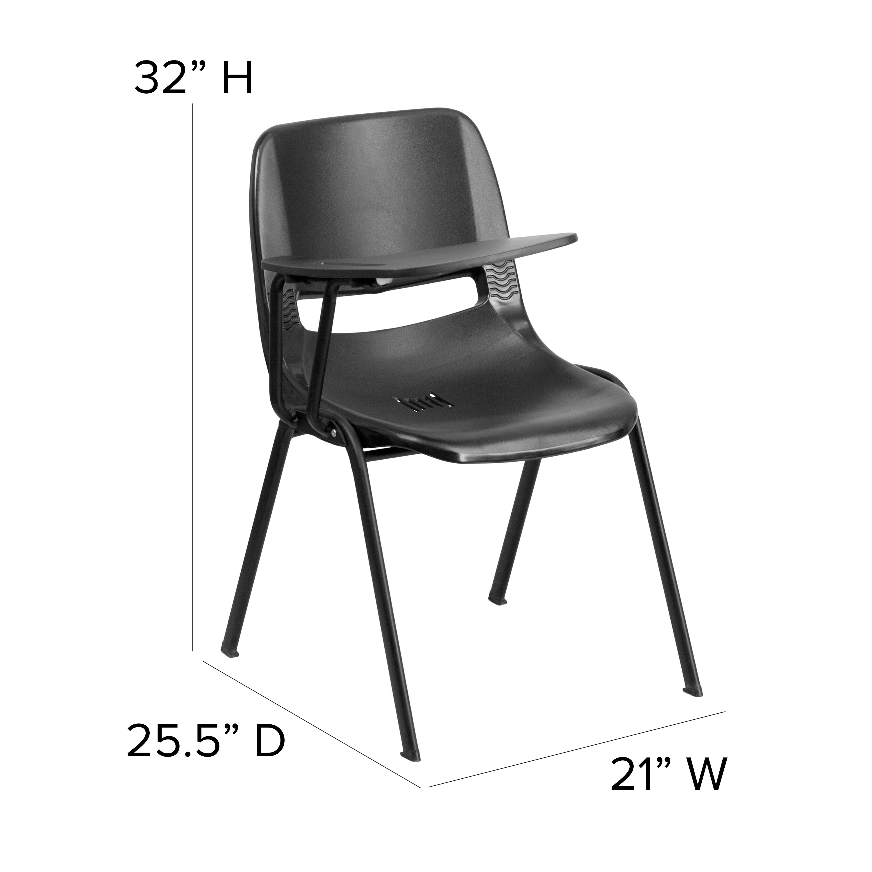 HERCULES Black Ergonomic Shell Chair with Right Handed Flip-Up Tablet Arm