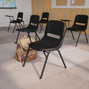 HERCULES Black Ergonomic Shell Chair with Right Handed Flip-Up Tablet Arm