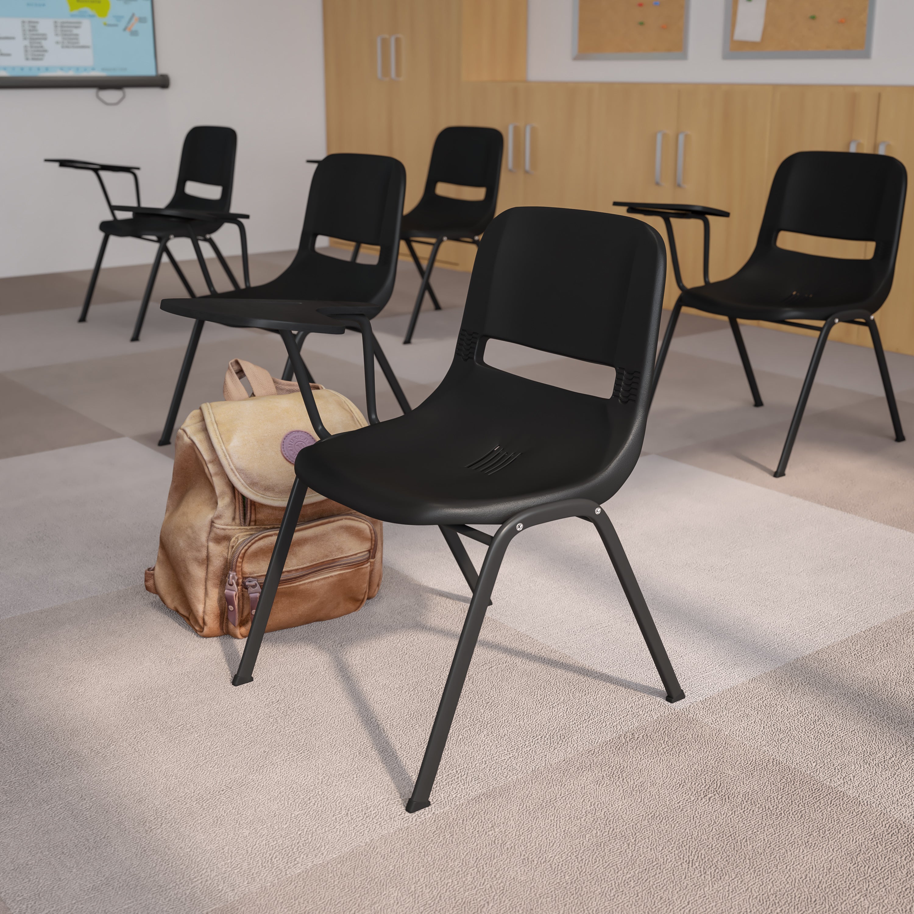 HERCULES Black Ergonomic Shell Chair with Right Handed Flip-Up Tablet Arm