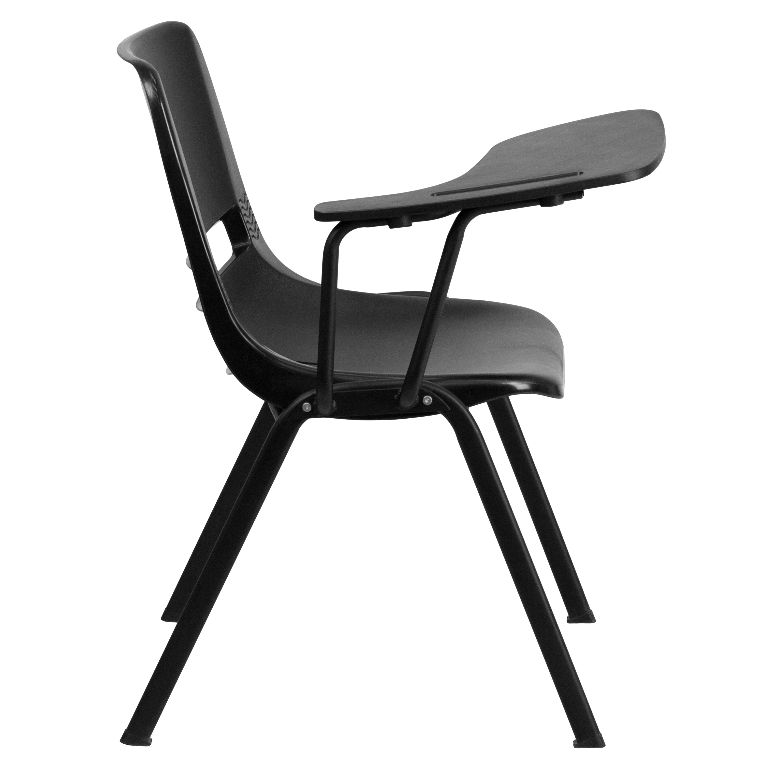 HERCULES Black Ergonomic Shell Chair with Right Handed Flip-Up Tablet Arm