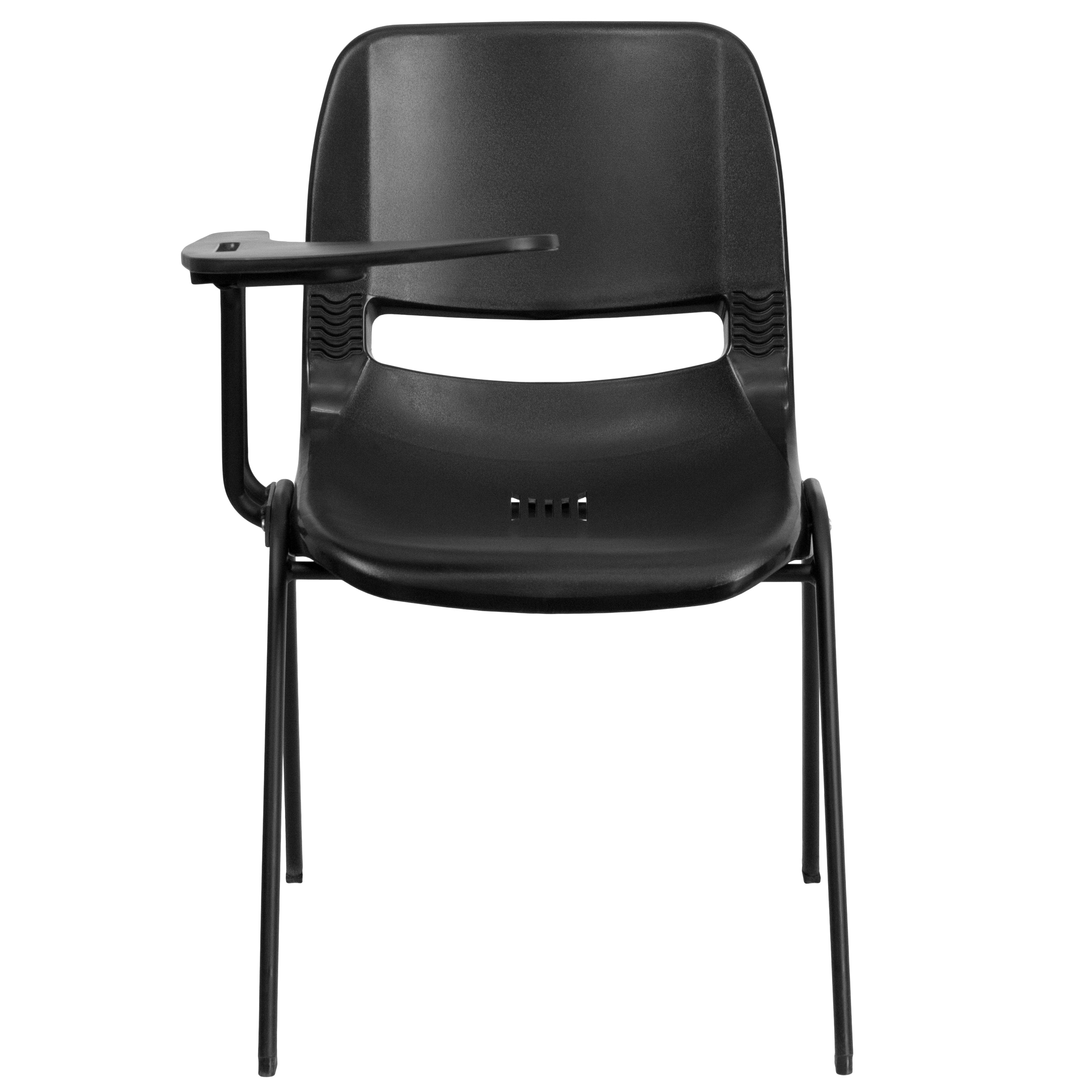 HERCULES Black Ergonomic Shell Chair with Right Handed Flip-Up Tablet Arm