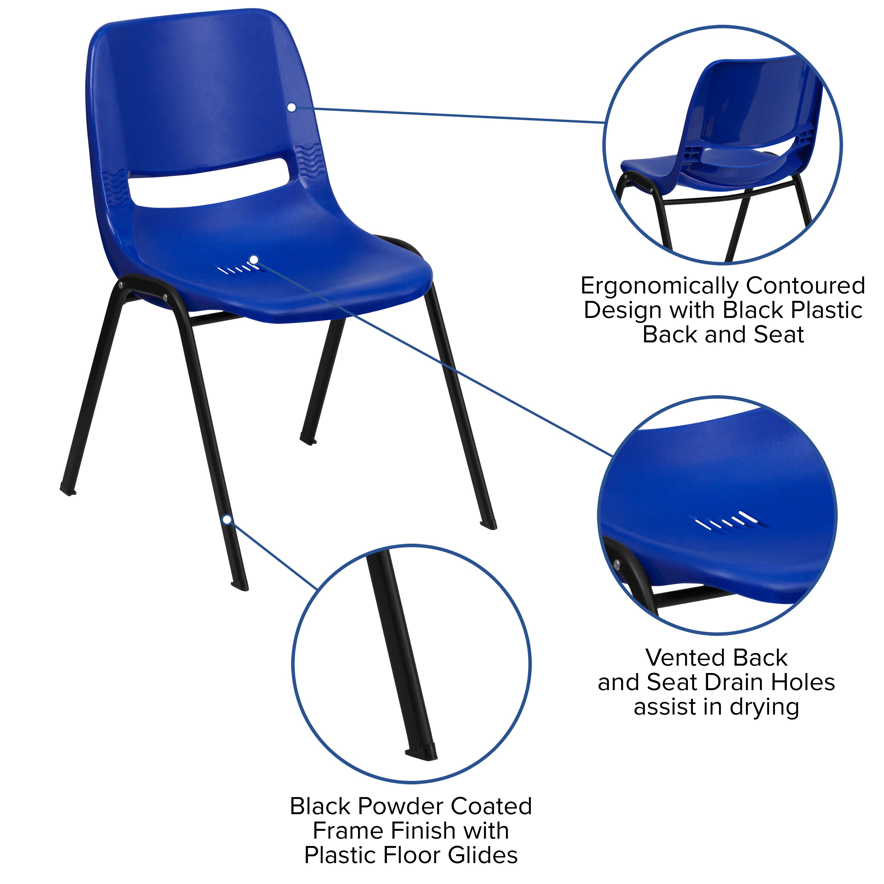 HERCULES Series 880 lb. Capacity Blue Ergonomic Shell Stack Chair with Black Frame