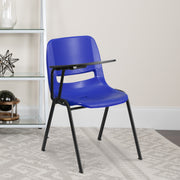 HERCULES Blue Ergonomic Shell Chair with Right Handed Flip-Up Tablet Arm