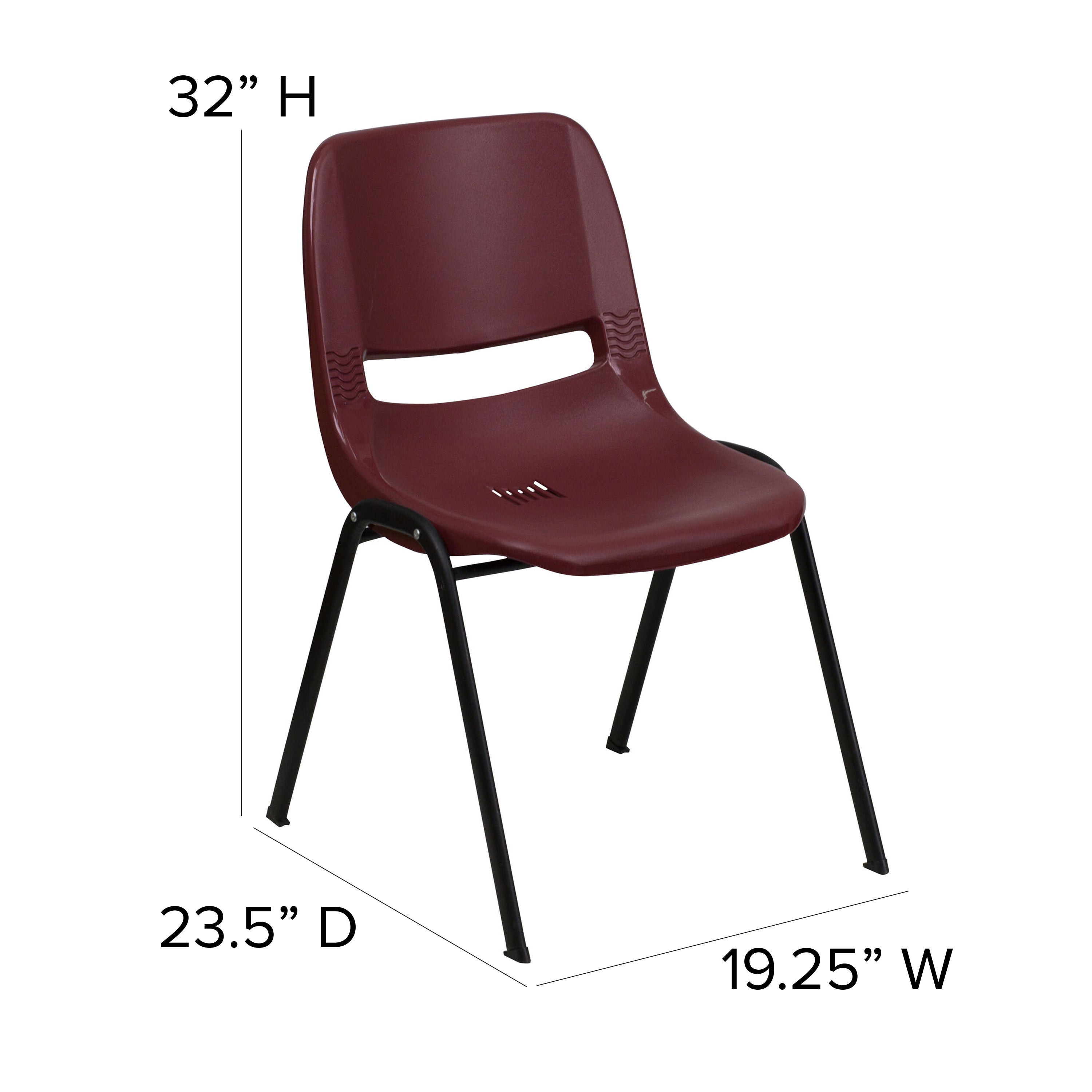 HERCULES Series 880 lb. Capacity Burgundy Ergonomic Shell Stack Chair with Black Frame
