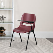 HERCULES Burgundy Ergonomic Shell Chair with Left Handed Flip-Up Tablet Arm