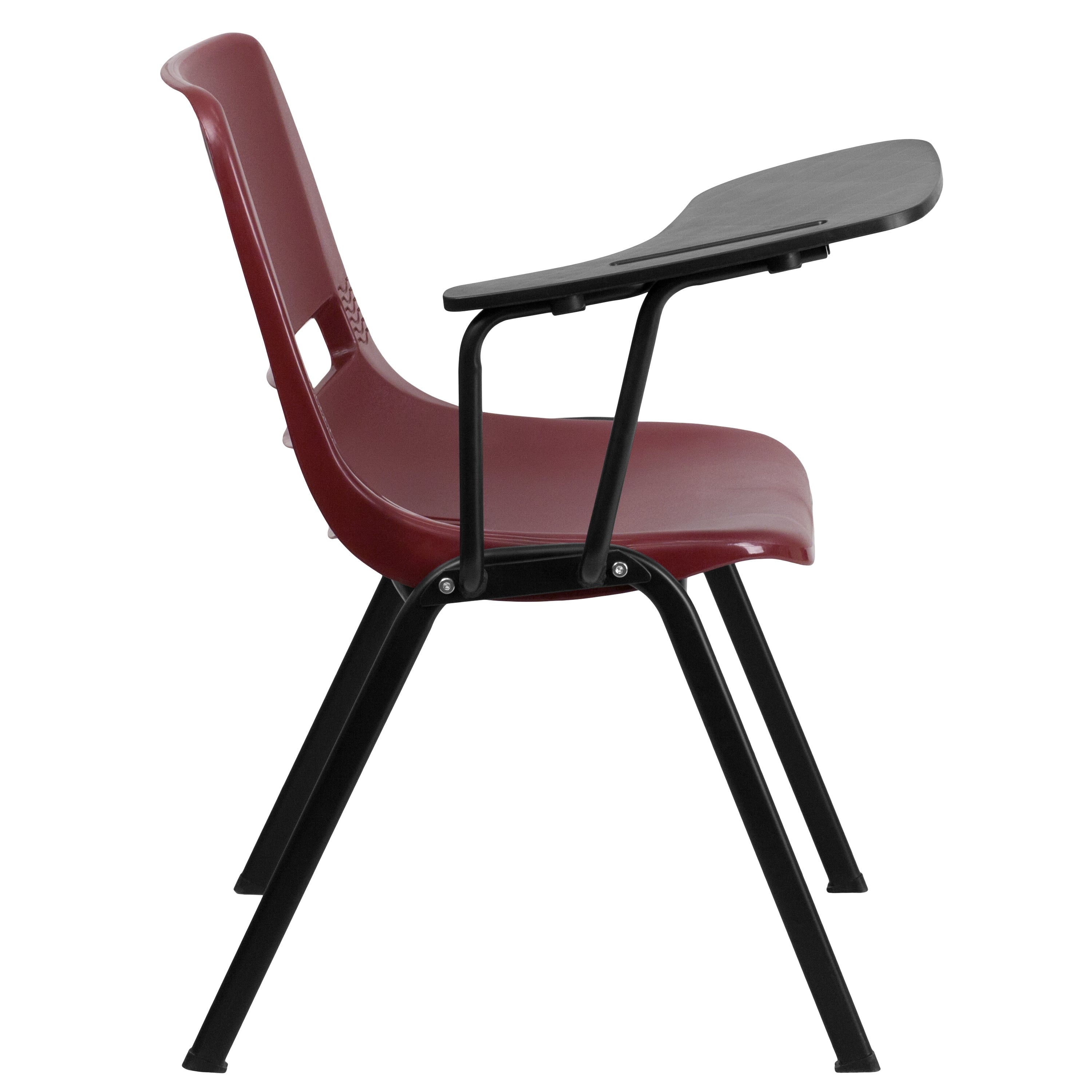 HERCULES Burgundy Ergonomic Shell Chair with Left Handed Flip-Up Tablet Arm