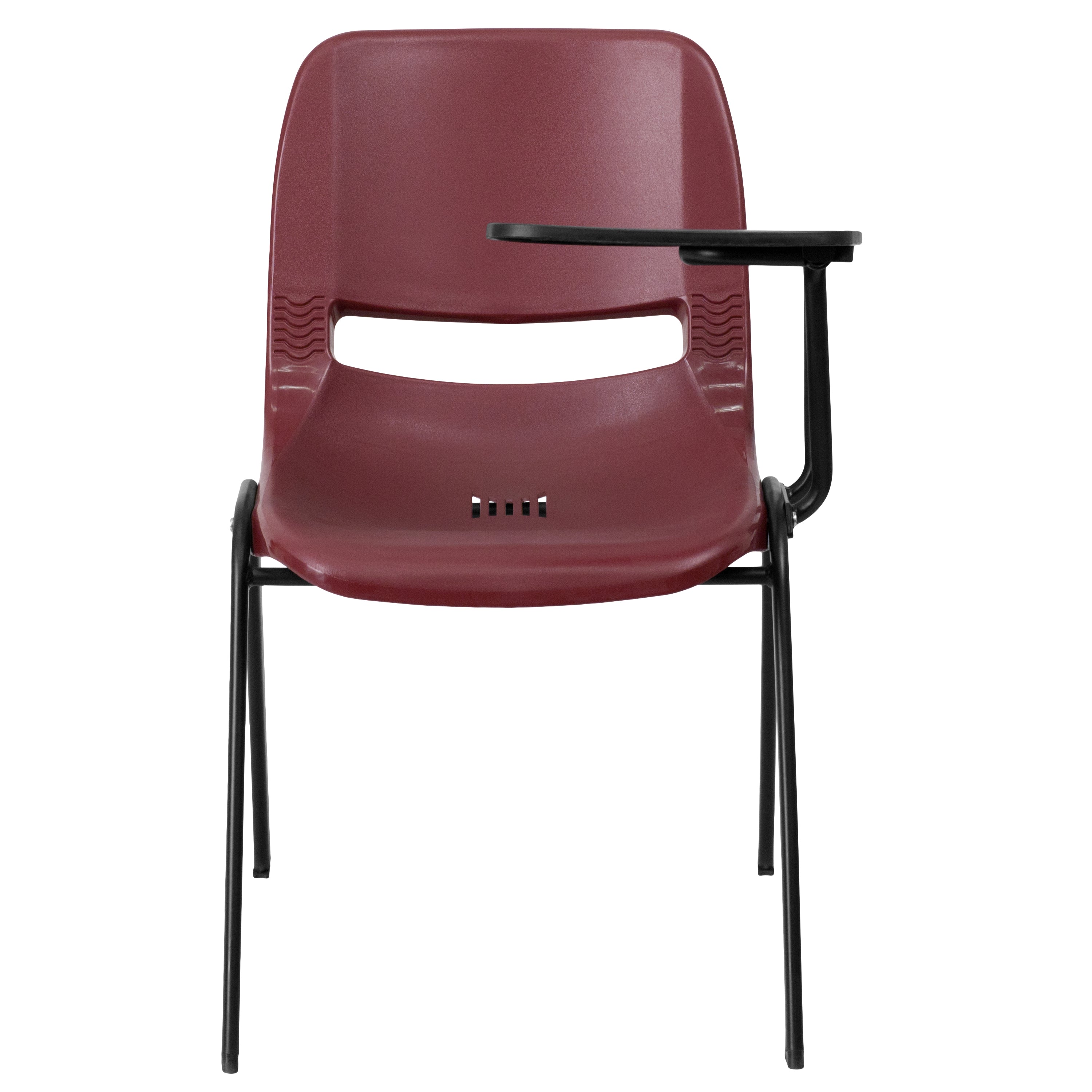 HERCULES Burgundy Ergonomic Shell Chair with Left Handed Flip-Up Tablet Arm